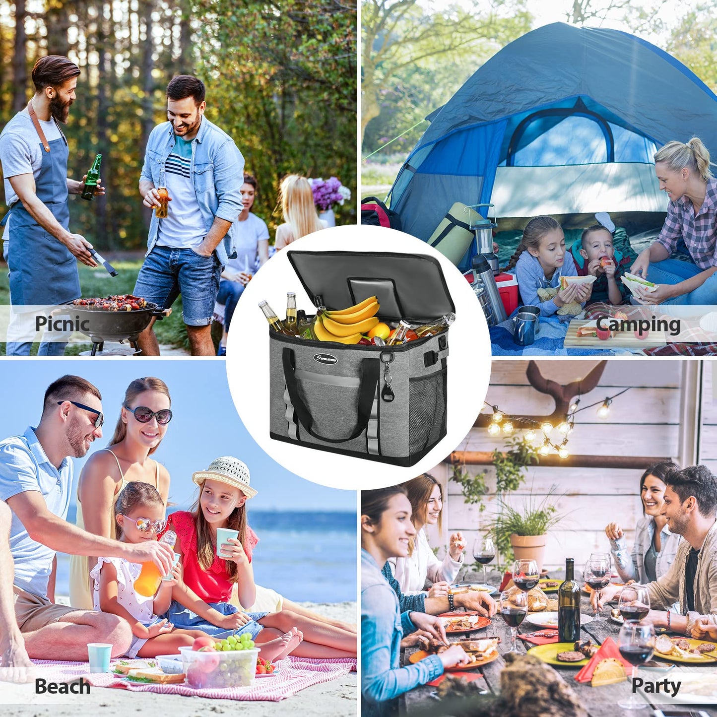 Maelstrom Collapsible Soft Cooler Bag,35/55/75 Cans Beach Cooler with Flip Top Lid, Ice Chest, Leakproof & Portable for Beach, Camping, Road Trips & Grocery Shopping (Grey, 75 Can)