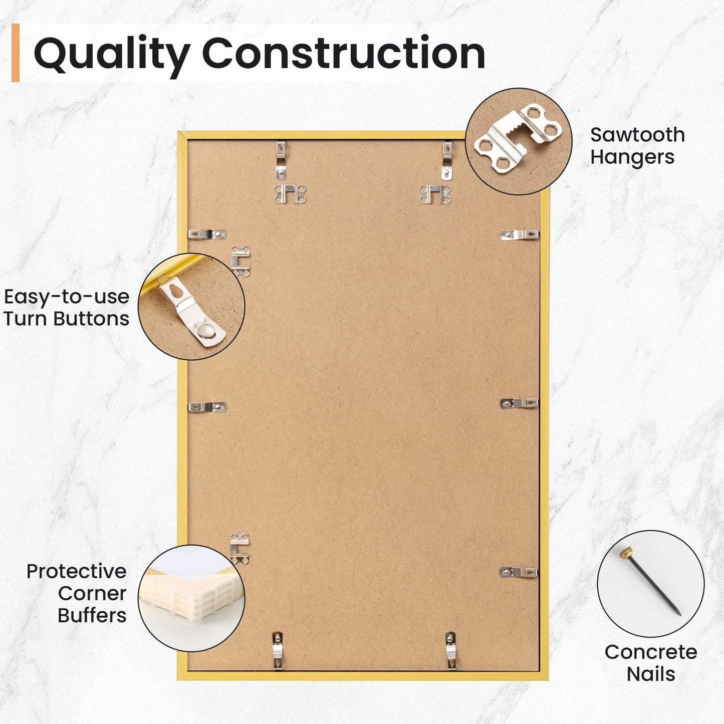 Venusmiles 16x24 inch Picture Frame, 16x24 Photo Frames with 12x18 Removable Mat - High Definition Plexiglass - Vertical and Horizontal Display - Wall Hanging Poster Frame - Gold, 5 Pack
