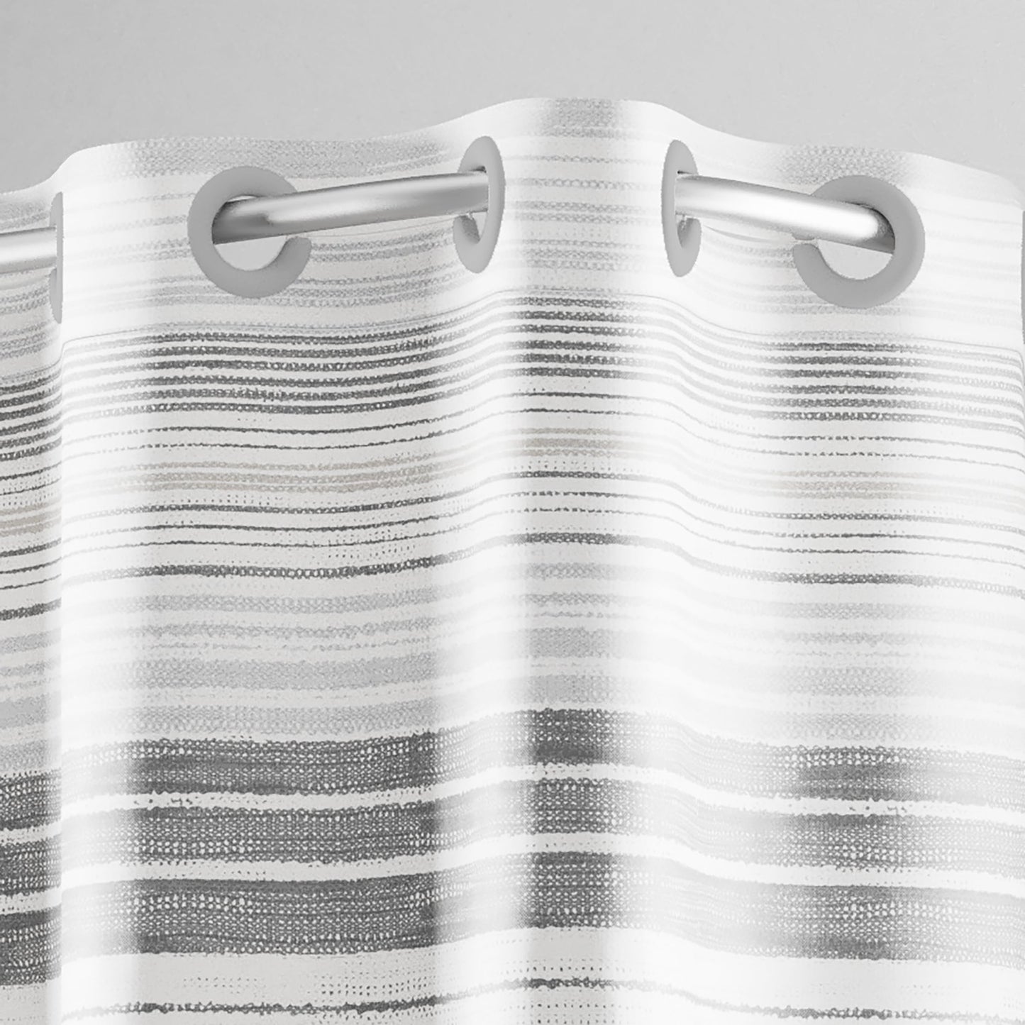 Hookless It's A Snap! Faux Silk Shower Curtain, 3-in-1 Curtain Includes Fabric Shower Curtain with Flex-On Rings & Fabric Liner with Magnets, 71" x 74", Stripe Print, Gray