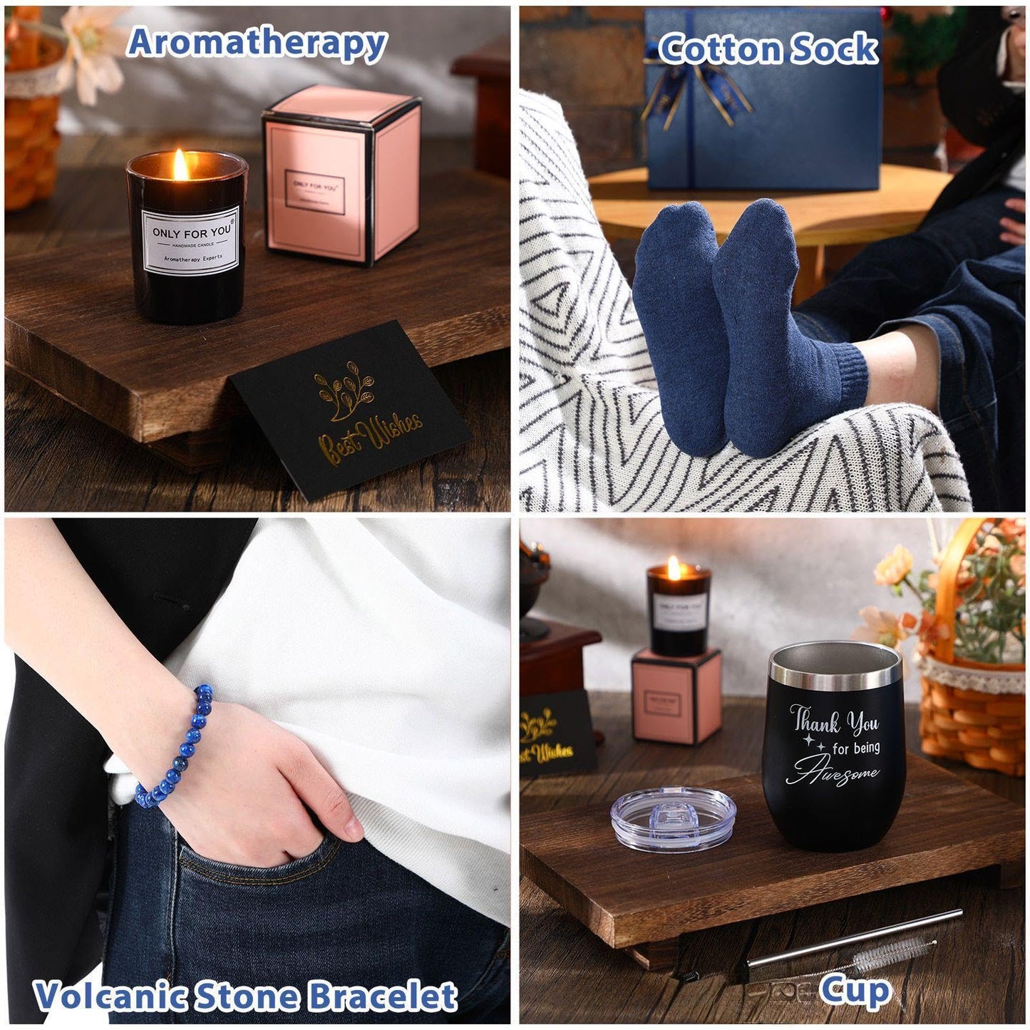 Nuogo 15 Pcs Birthday Gifts for Men Beard Care Set for Him Dad Birthday Gifts Basket Ideas Kit for Men Tumbler Bath Robe for Father's Day Dad Husband Boyfriend Box(Unhooded,Navy)