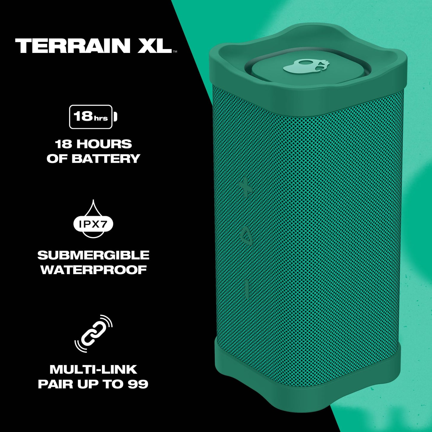 Skullcandy Terrain XL Wireless Bluetooth Speaker - IPX7 Waterproof Portable Speaker, 18 Hour Battery, Nylon Wrist Wrap, True Wireless Stereo