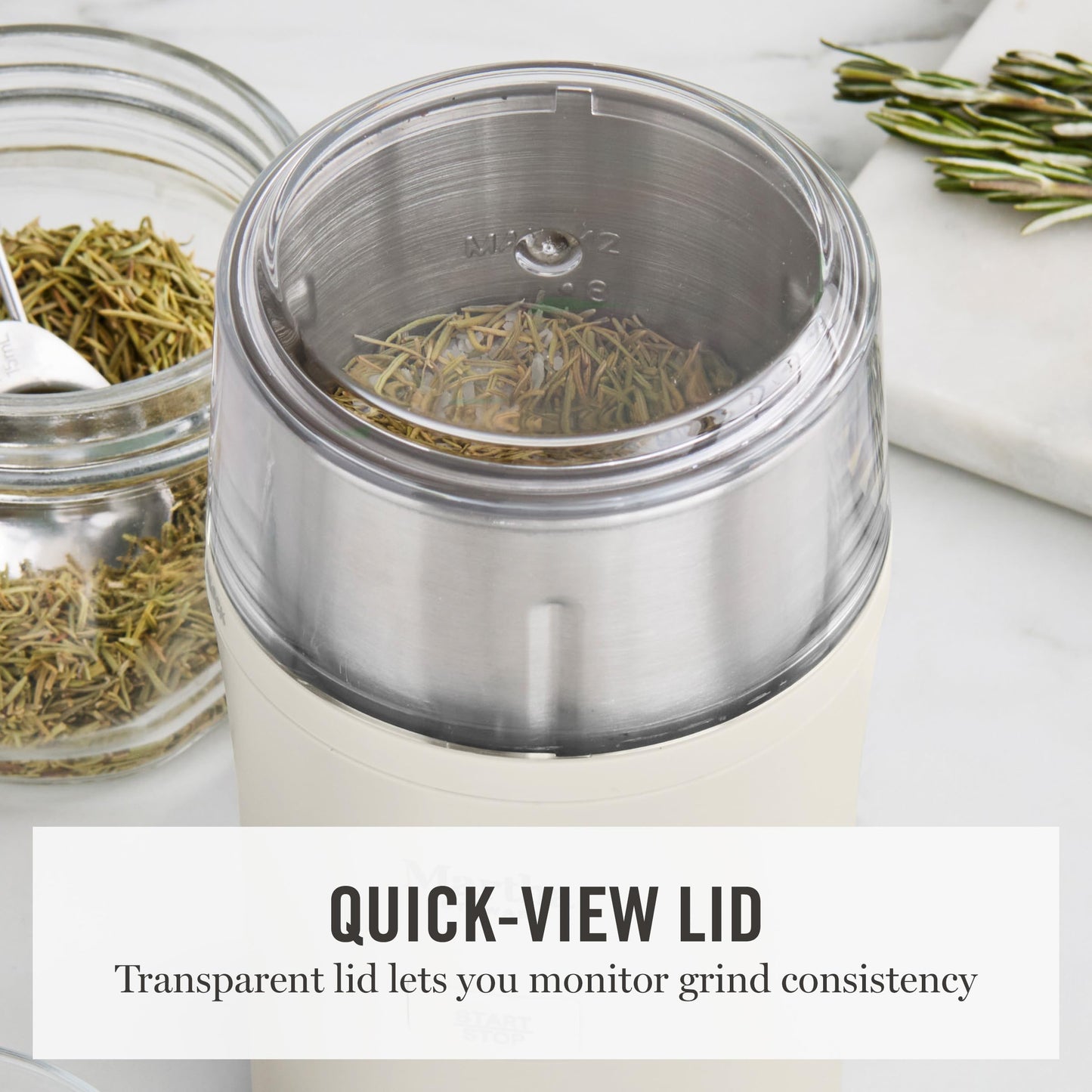 Martha Stewart Electric Coffee & Spice Grinder, Dual 2.5oz Removable Bowls, Storage Lids, Stainless Steel Blades, One Touch Pulse Control, 2-in-1 Compact, Beans & Spices, Herbs & Nuts, Linen Cream