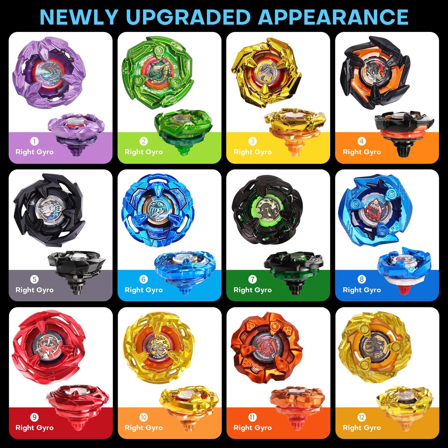 X Battling Set, 12 Spinning Tops, 3 Launchers and 1 Grip with Storage Box, Kids Toys Birthday Gift Ideal for 6+ Years Old Boys