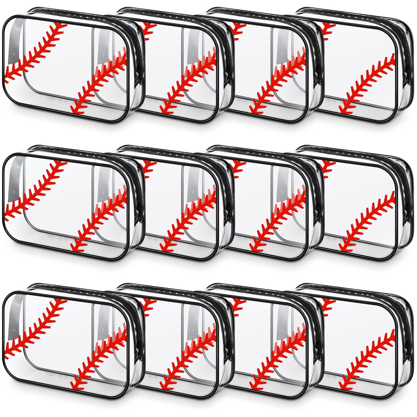 Abbylike 12 Pcs 7 x 4.7 x 2.4'' Cosmetic Bag Gifts Accessories for Makeup Bags PVC Cheer Case Clear Toiletry Zipper Pouch for Women Christmas Xmas (Baseball Theme)