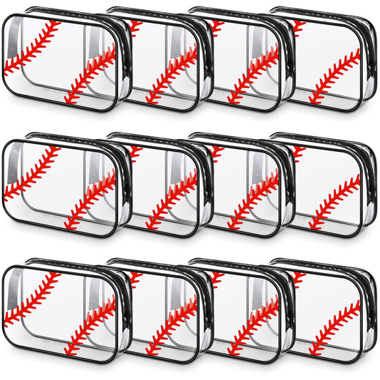 Abbylike 12 Pcs 7 x 4.7 x 2.4'' Cosmetic Bag Gifts Accessories for Makeup Bags PVC Cheer Case Clear Toiletry Zipper Pouch for Women Christmas Xmas (Baseball Theme)