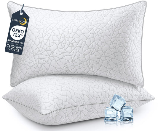 COZSINOOR Bed Pillows Queen Size - Cooling Breathable Premium Down Alternative Pillows Set of 2 for Side, Back, and Stomach Sleepers Hotel Quality Fluffy Soft Microfiber Fill Skin-Friendly
