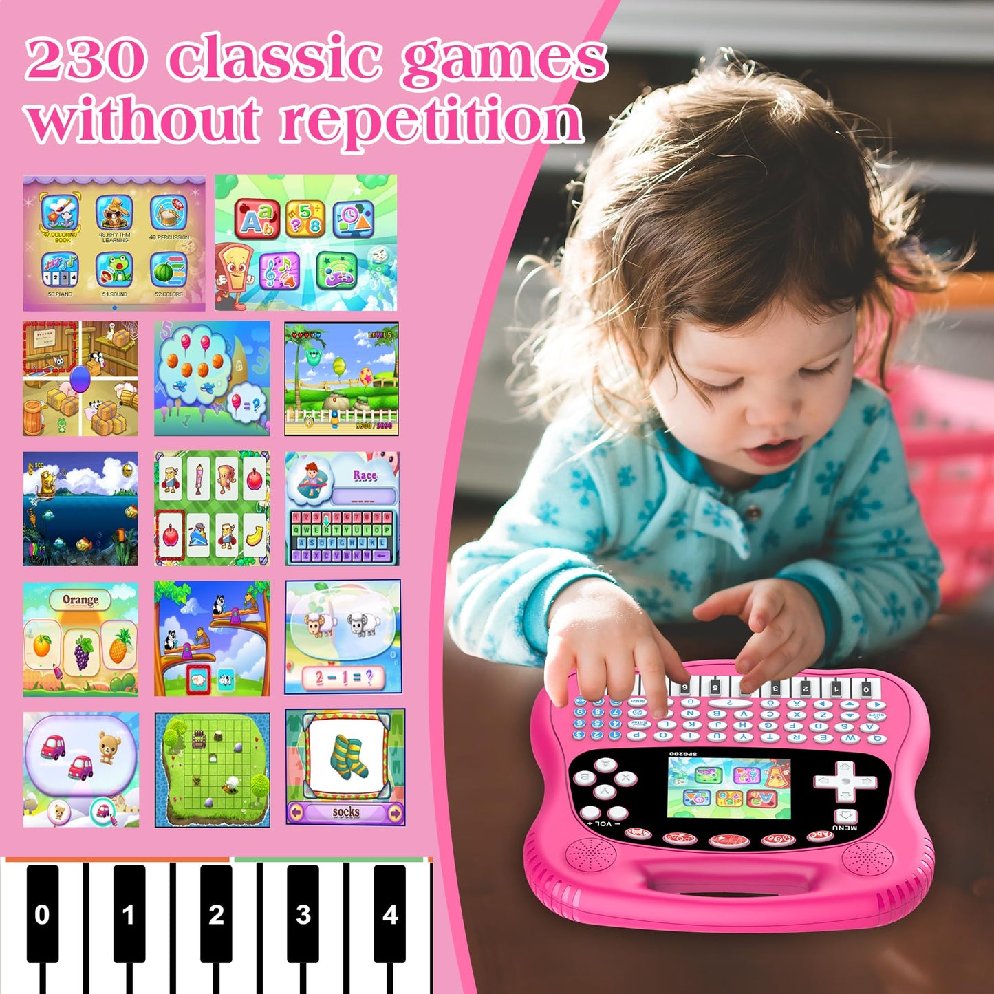 Interactive Early Learning Tablet - Educational Toys for Ages 2+ - Abc, Words, Shapes, Numbers, Games, Music - Encourages Freestanding Play - Electronic Toy Gift (Pink)