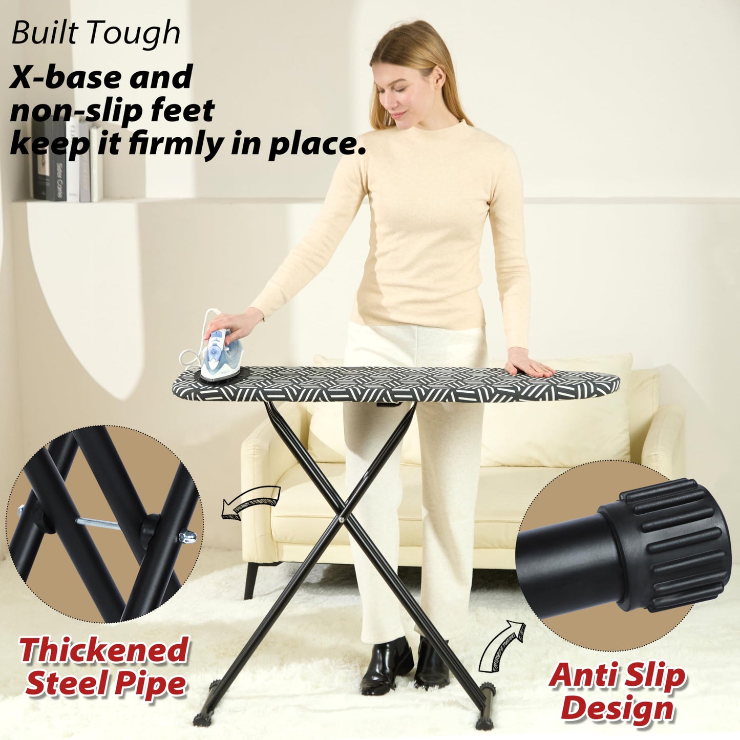Ironing Board 43''x13'', 7 Adjustable Heights, Compact Design Saves Space