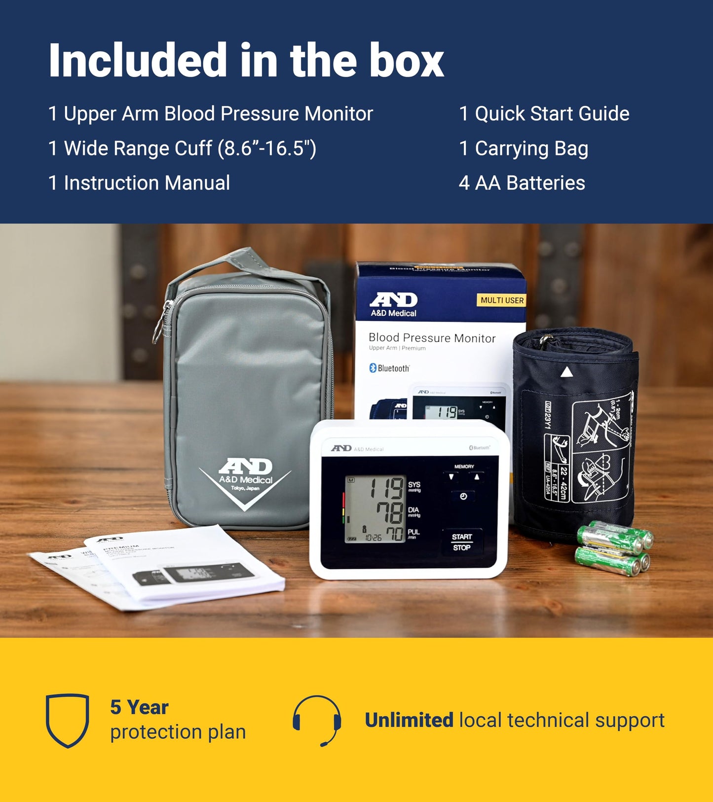 A&D Medical Multi-User Bluetooth Blood Pressure Monitor for Home Use - UA-770BLE - Wide Range Cuff (8.6-16.5" / 22-42cm), Up to 4 Users, iOS & Android Compatible, AA Batteries