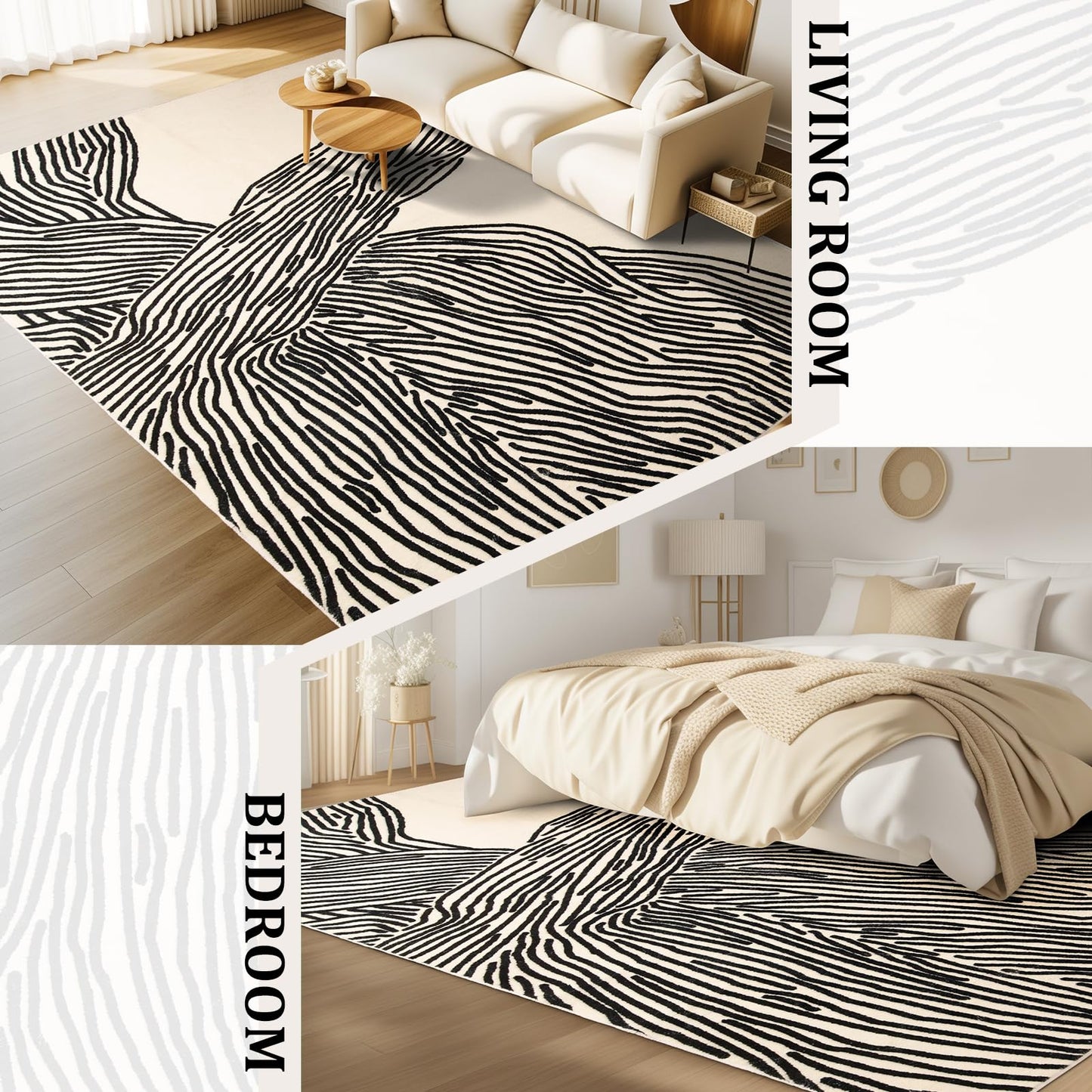 YIHOUSE 5×7Ft Area Rugs, Abstract Washable Rug, Modern Black and White Rug for Bedroom Living Room Dining Room Office Playroom Nursery, Nonslip Throw Non-Shedding Thin Contemporary Striped Rugs