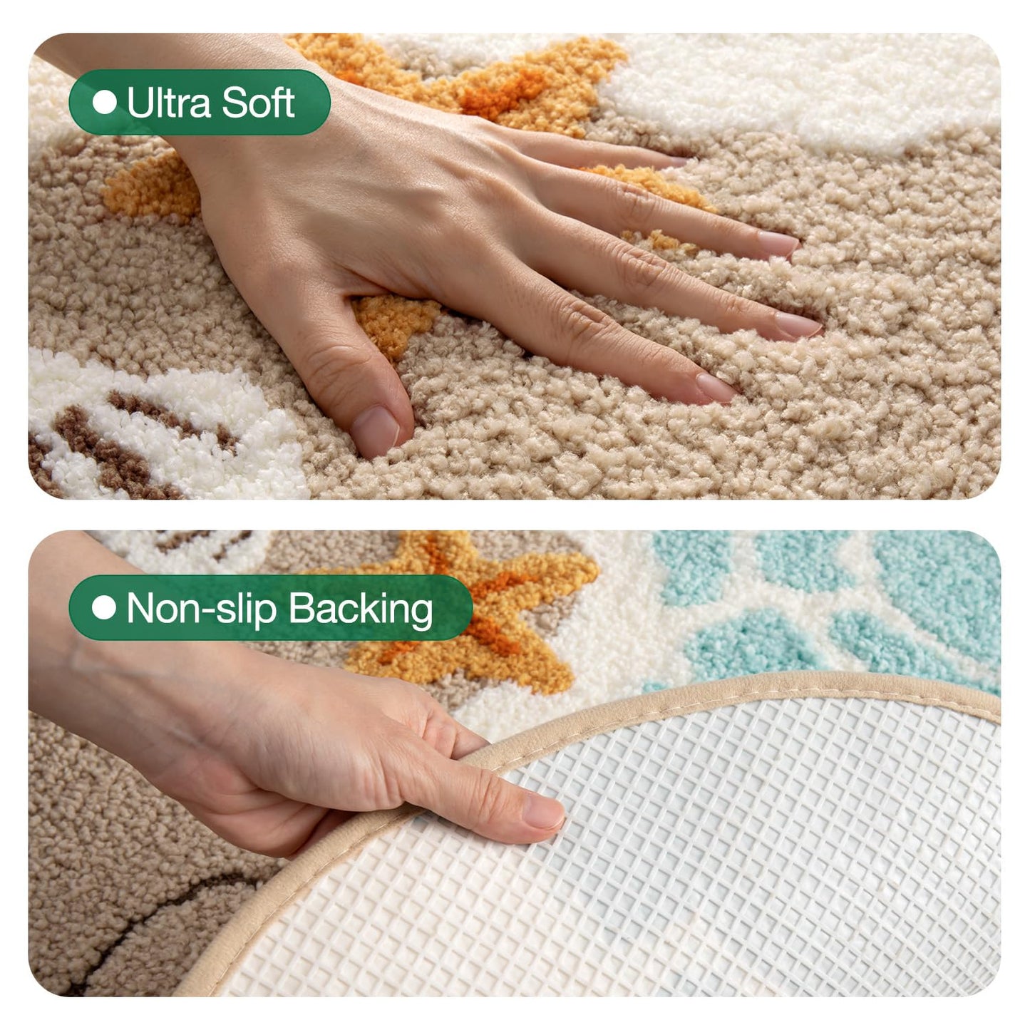 LUMI Extra Large Beach Bathroom Rugs, Non Slip Bath Mat Ultra Soft Washable Absorbent Quick Dry, Ocean Sea Theme Bath Rug with Starfish Shell for Shower Floor, Kitchen Decor, Kids Room, 30"x60"