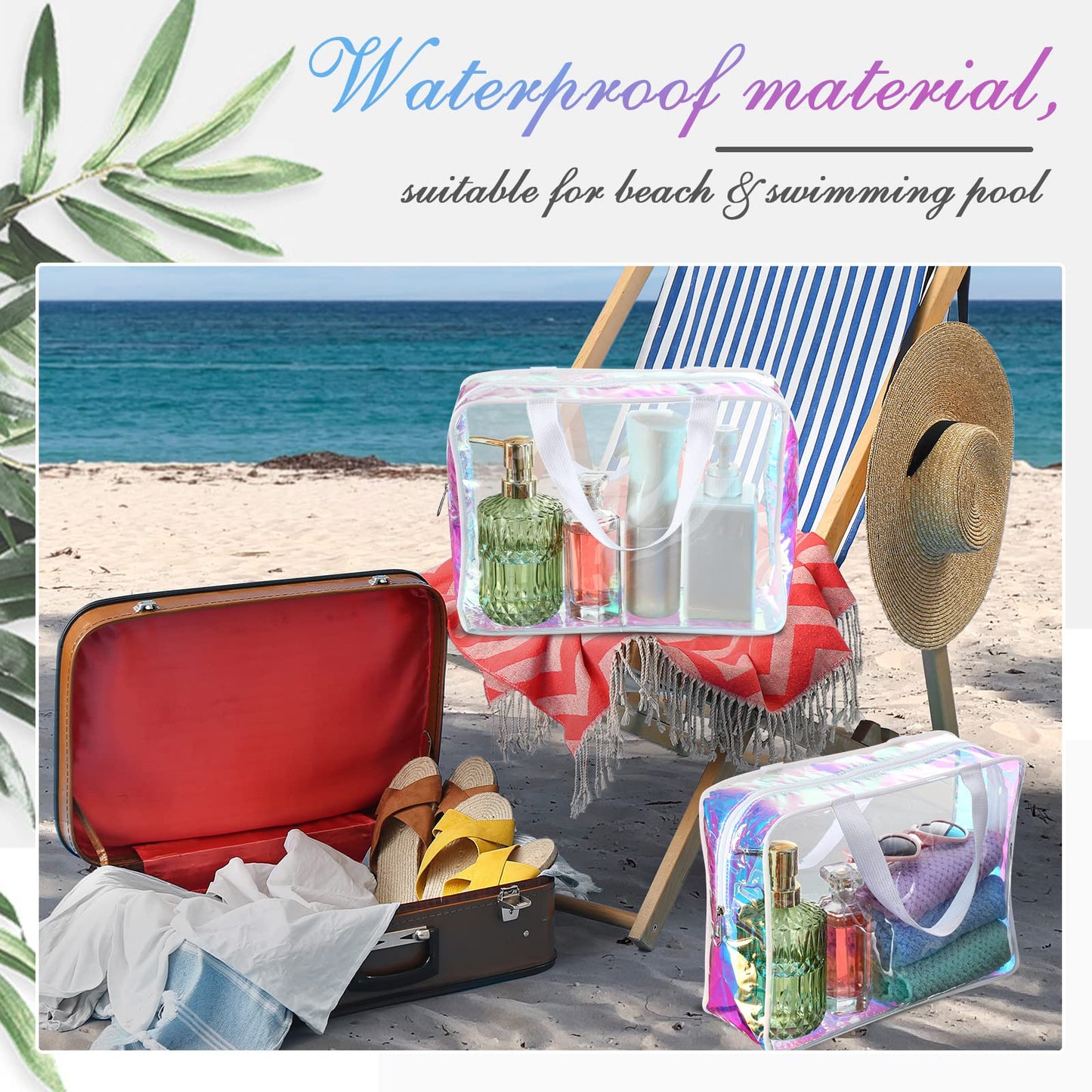 Sweetude 10 Pcs Large Clear Toiletry Bag Large Capacity Travel Makeup Bag PVC Clear Plastic Tote Bag Iridescent Cosmetic Bag Cosmetic Clothes Organizer Bag for Women Men