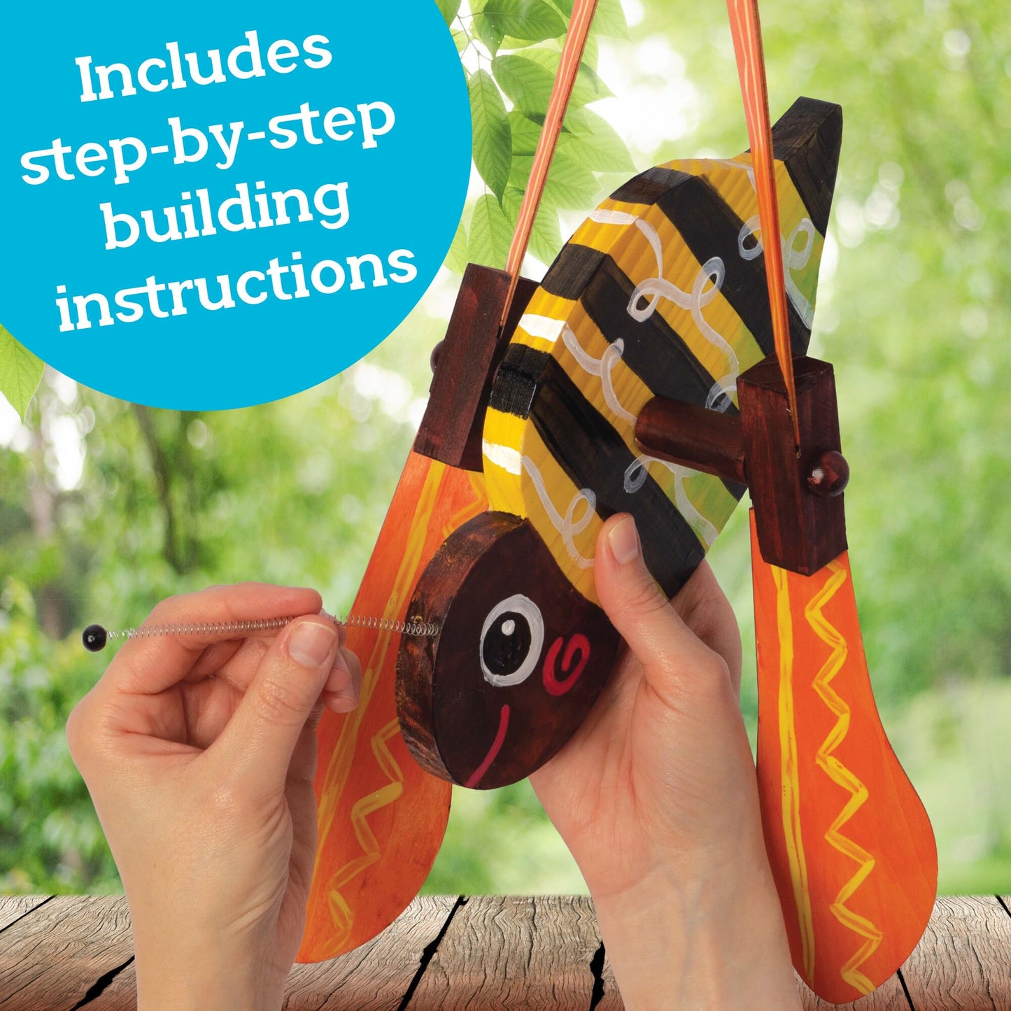 MindWare Make Your Own Bumble Bee Wind Spinner Wood Craft Kit - Build & Decorate for Ages 8 & Up