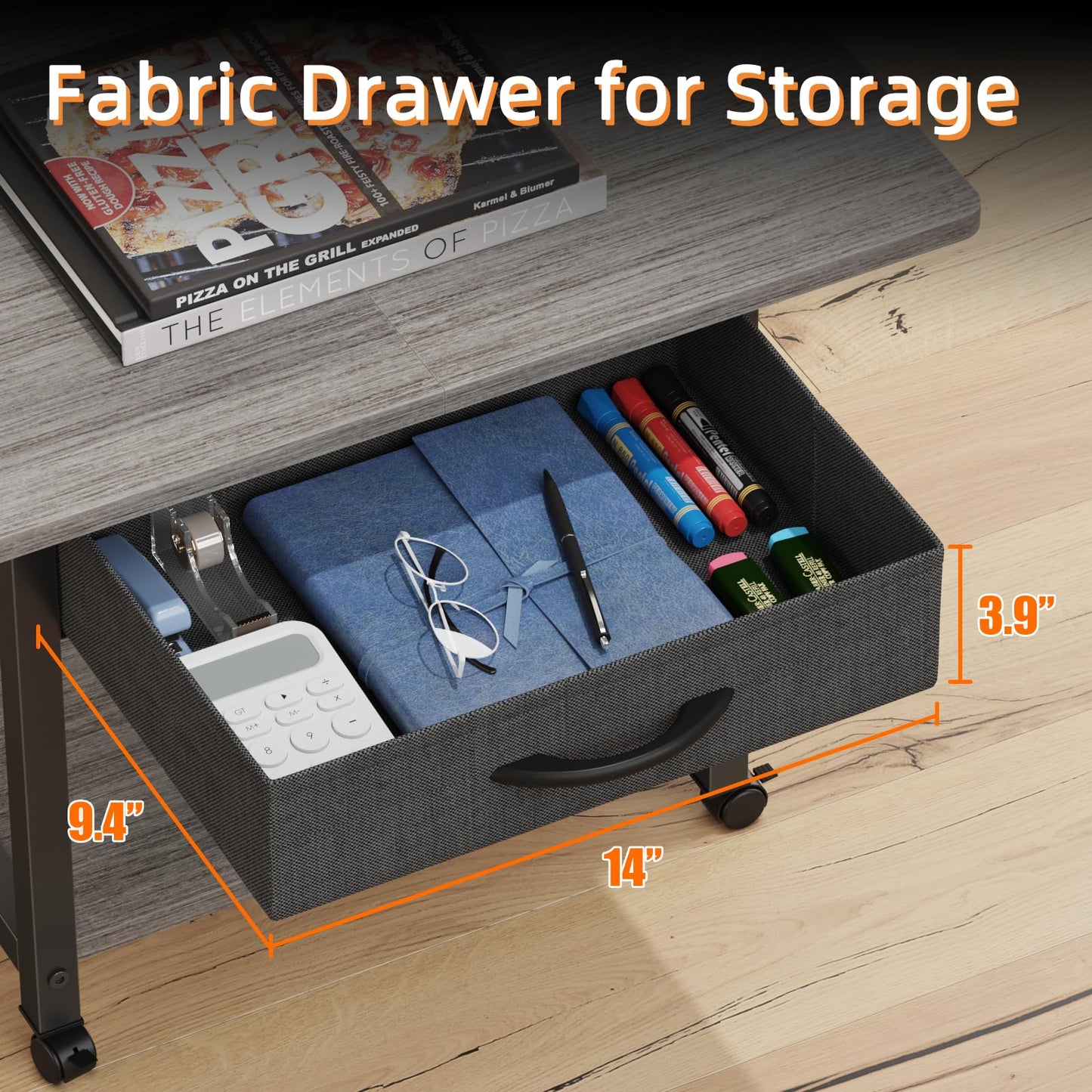 YAOHUOO 22"x15" Large Printer Stand with Drawer, 2-Tier Rolling Table Cart