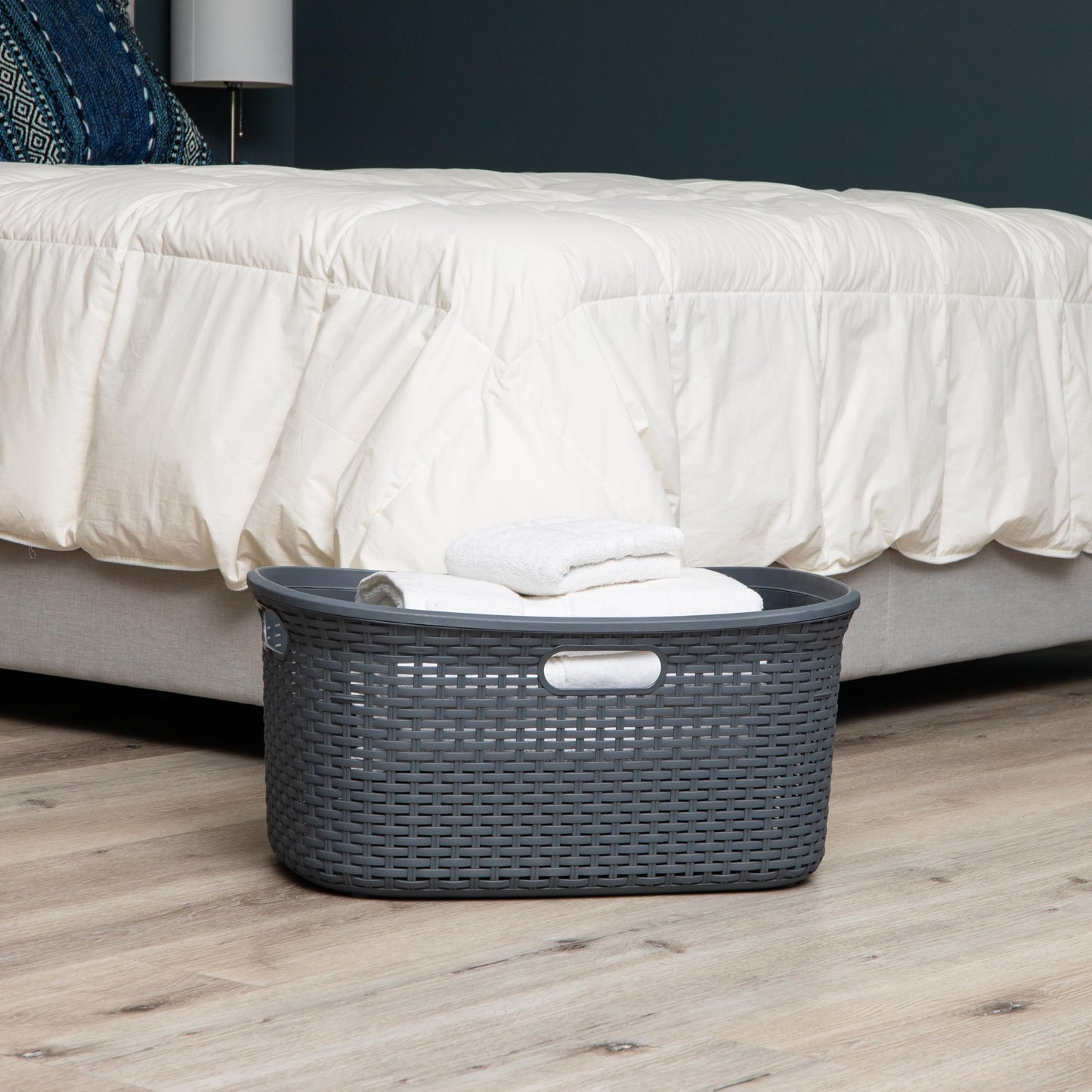 Mind Reader 40L Laundry Basket, Clothes Hamper, Wicker Design, Plastic, 23"L x 14.5"W x 11"H, Set of 2, Gray