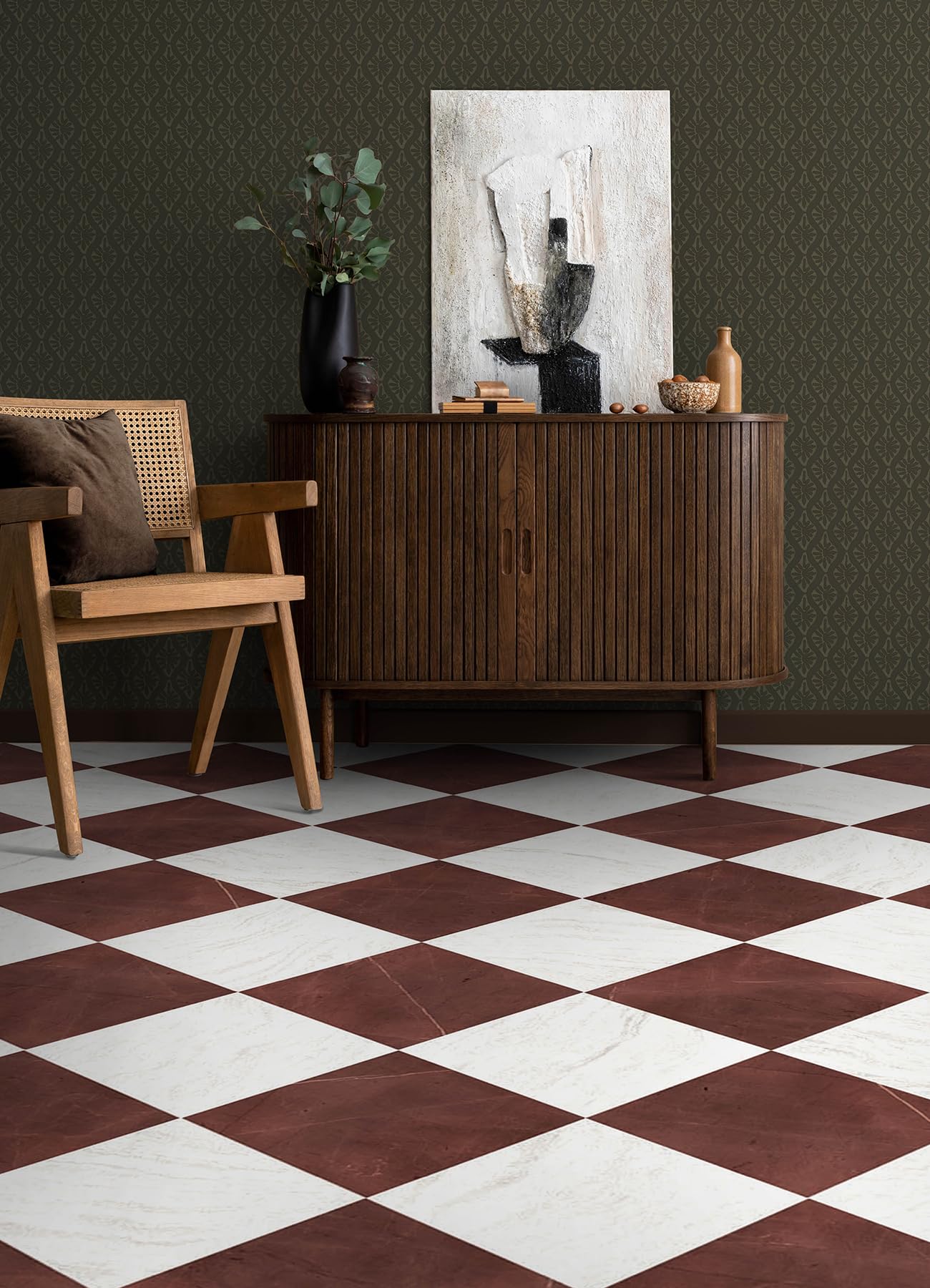 FloorPops x Chris Loves Julia Bonneville Oxblood Peel and Stick Floor Tiles, FP6333