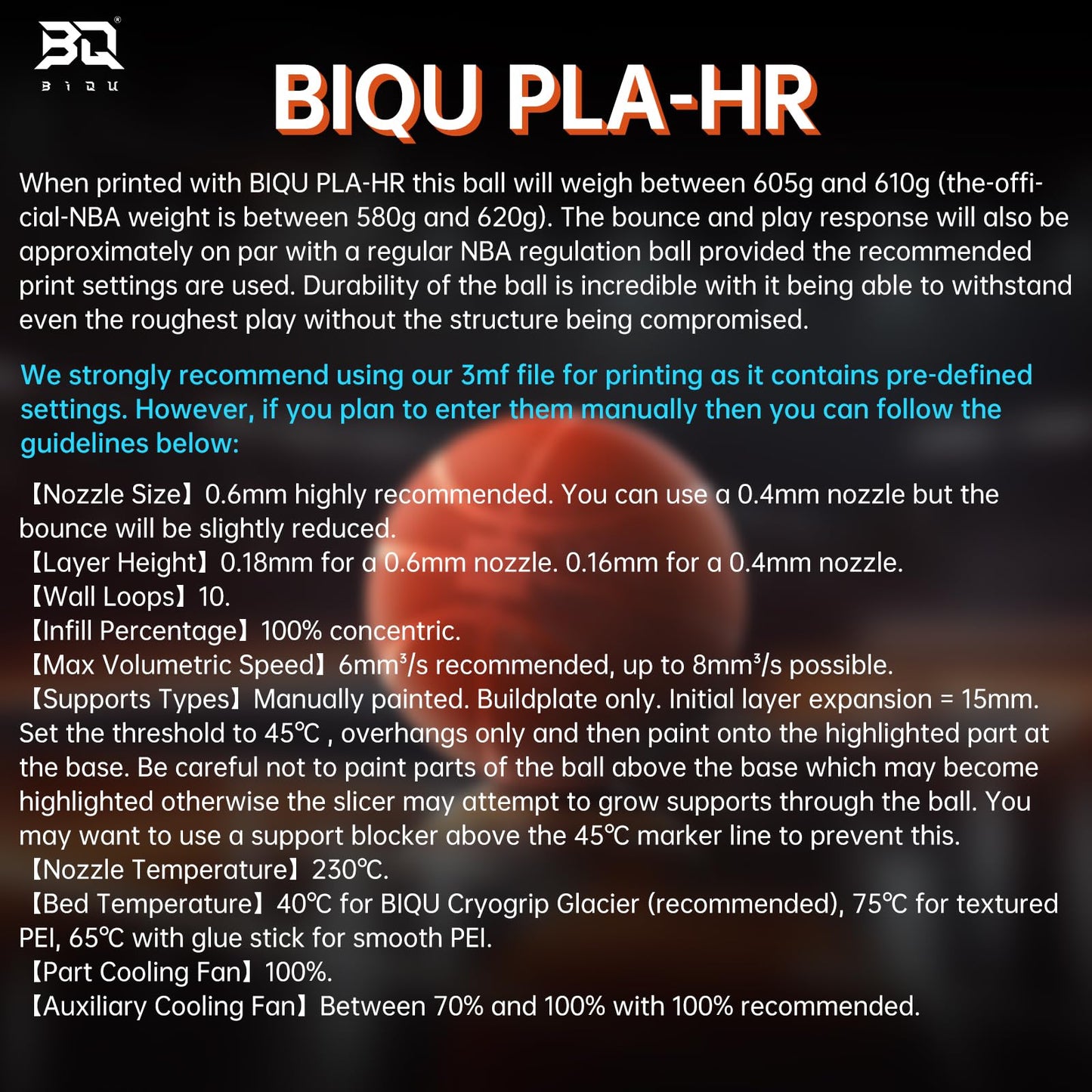 BIQU PLA-HR Flexible 3D Printer Filament Specifically for Printing Airless Basketballs, 1.75mm 1KG Spool (2.2lbs), Flexi Tough Filament Compatible with Most FDM 3D Printer (Orange)