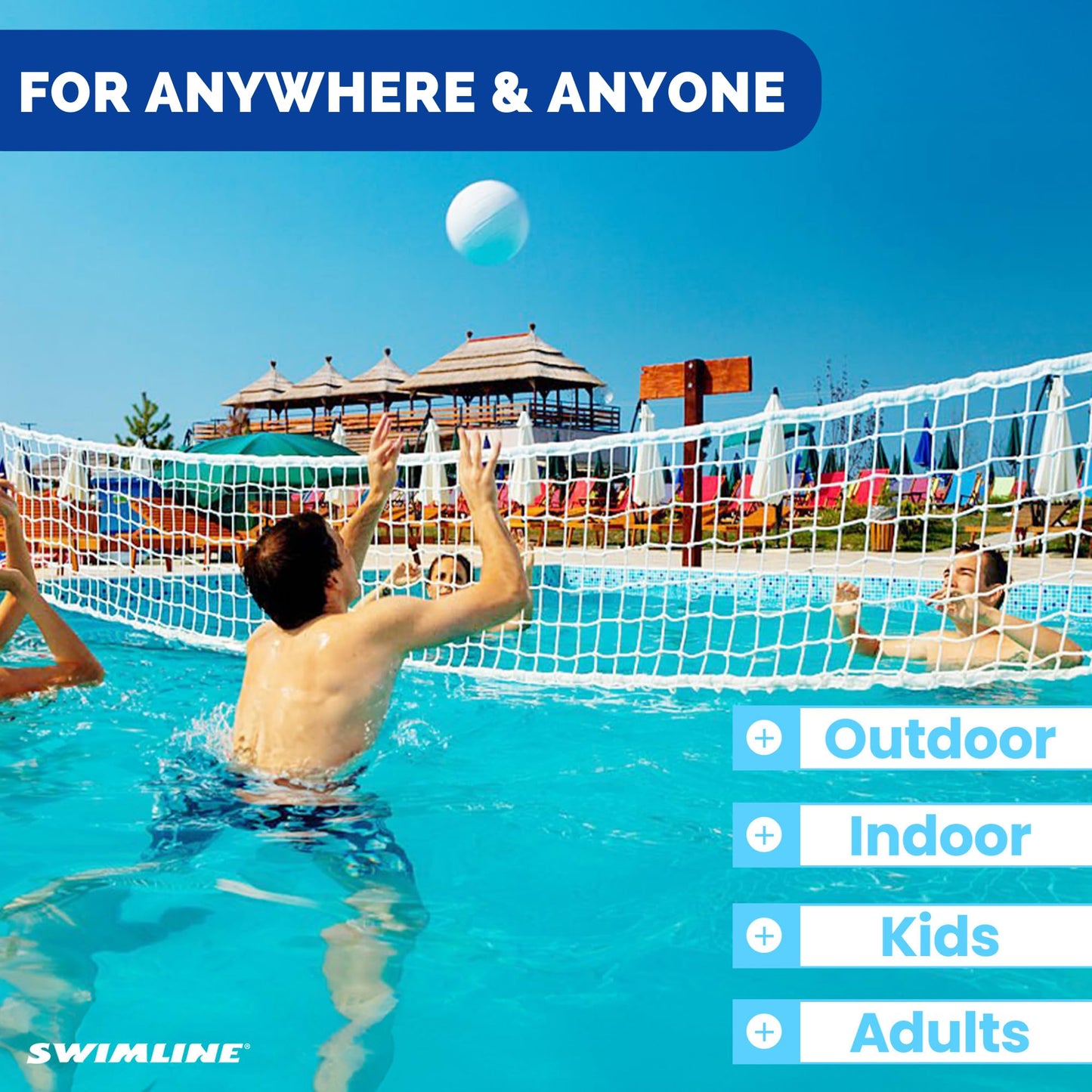 SWIMLINE ORIGINAL Pool Volleyball Net Games Set With Ball Adjustable Up To 20 Feet Wide | For Kids & Adults | 2 Blue Water-Fill Bases | Easy Assembly Compatible W/ Outdoor & Indoor Inground Pools