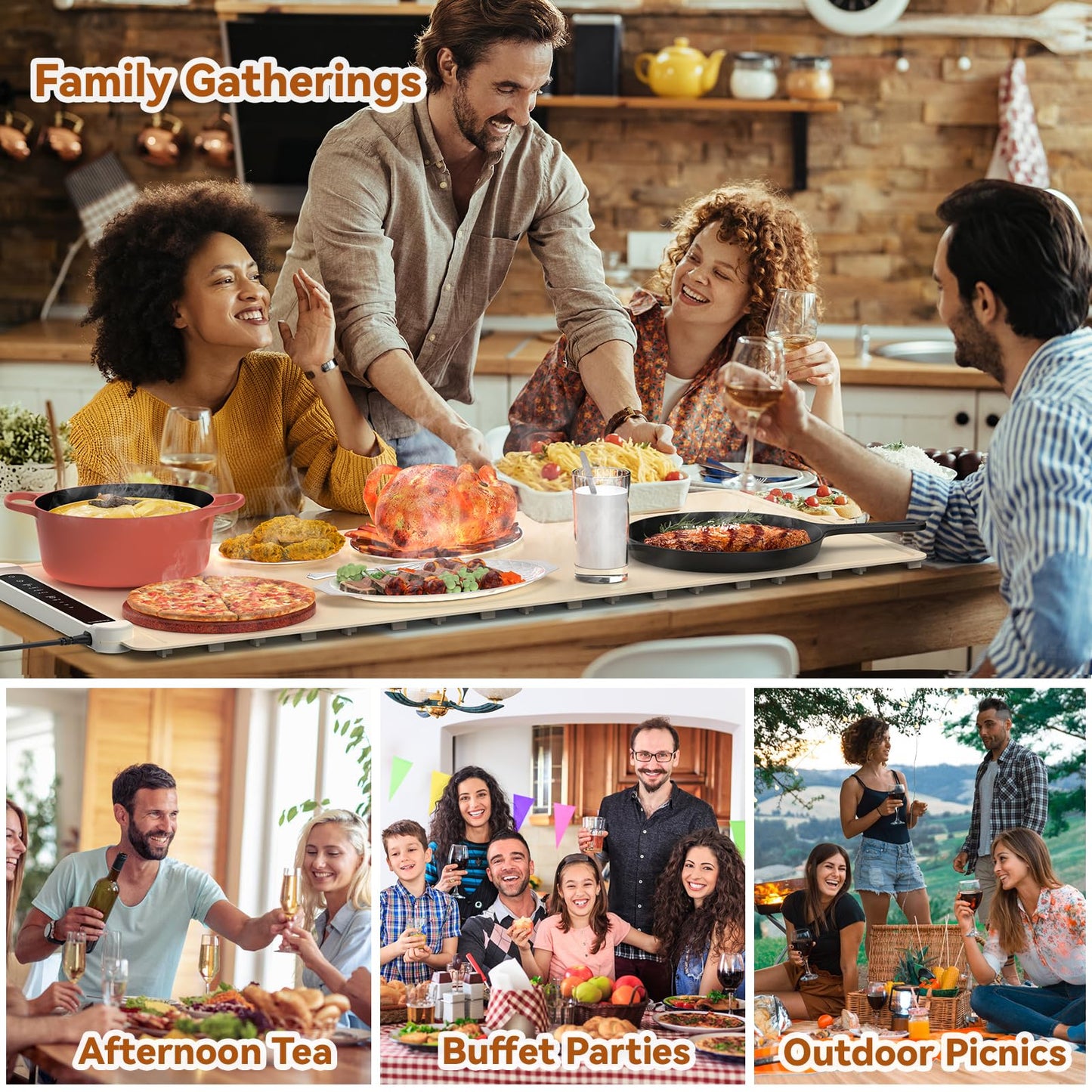 Warming Mat for Food Extra Large: 36"X16" Adjustable Silicone Food Warming Mat Heating Pad Food Warming Pad for Kitchen Counter Warming Trays for Buffets Party Hot Plates for Countertop Gifts Family