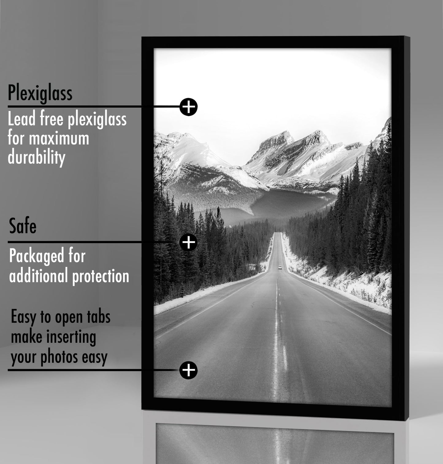 Americanflat 13x19 Picture Frame with Polished Plexiglass - Set of 5 - Galleria Collection - Picture Frames for Wall Display - Black