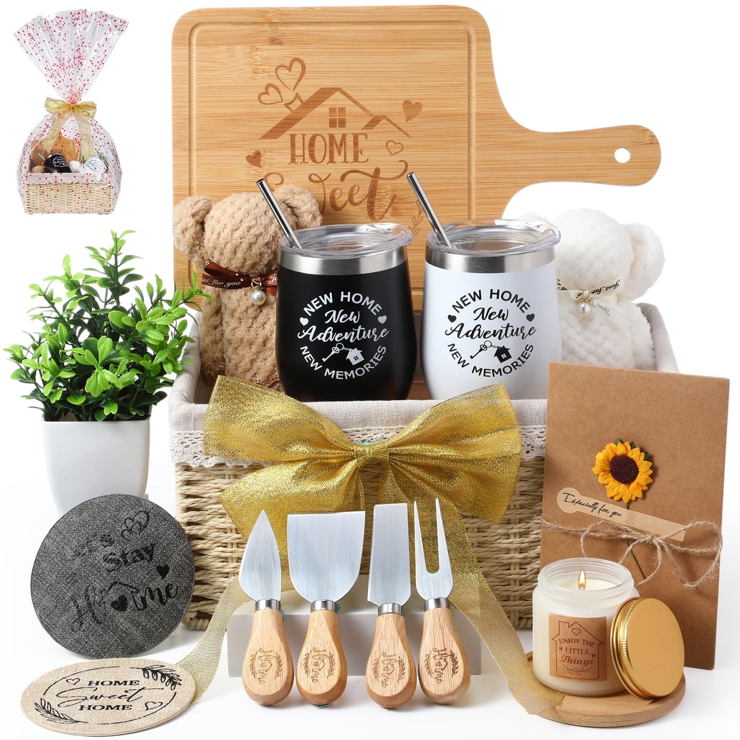 RimCereal House Warming Gifts Basket 21 Pieces Housewarming Gift for New Apartment Closing Gifts for Buyers Couples Women Men New Homeowners Gift Ideas Set(Home,Beige)