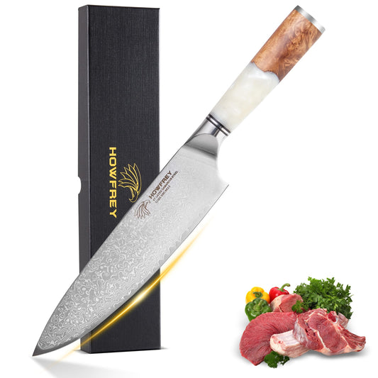 Damascus Chef Knife 8 Inch, 67-Layer Japanese Kitchen Knives Sharp VG-10 High Carbon Stainless Steel with Ergonomic Pakkawood Handles, Elegant Gift Box Packaging for Home and Kitchen