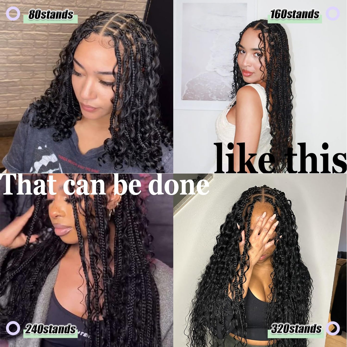 Pre-Divided Human Braiding Hair for Boho Braids Water Deep Wave Human Hair Bulk for Braiding Curly Human Hair for Boho Locs Boho Crochet Braids Human Hair Extensions (1B, 20"-320Strands)