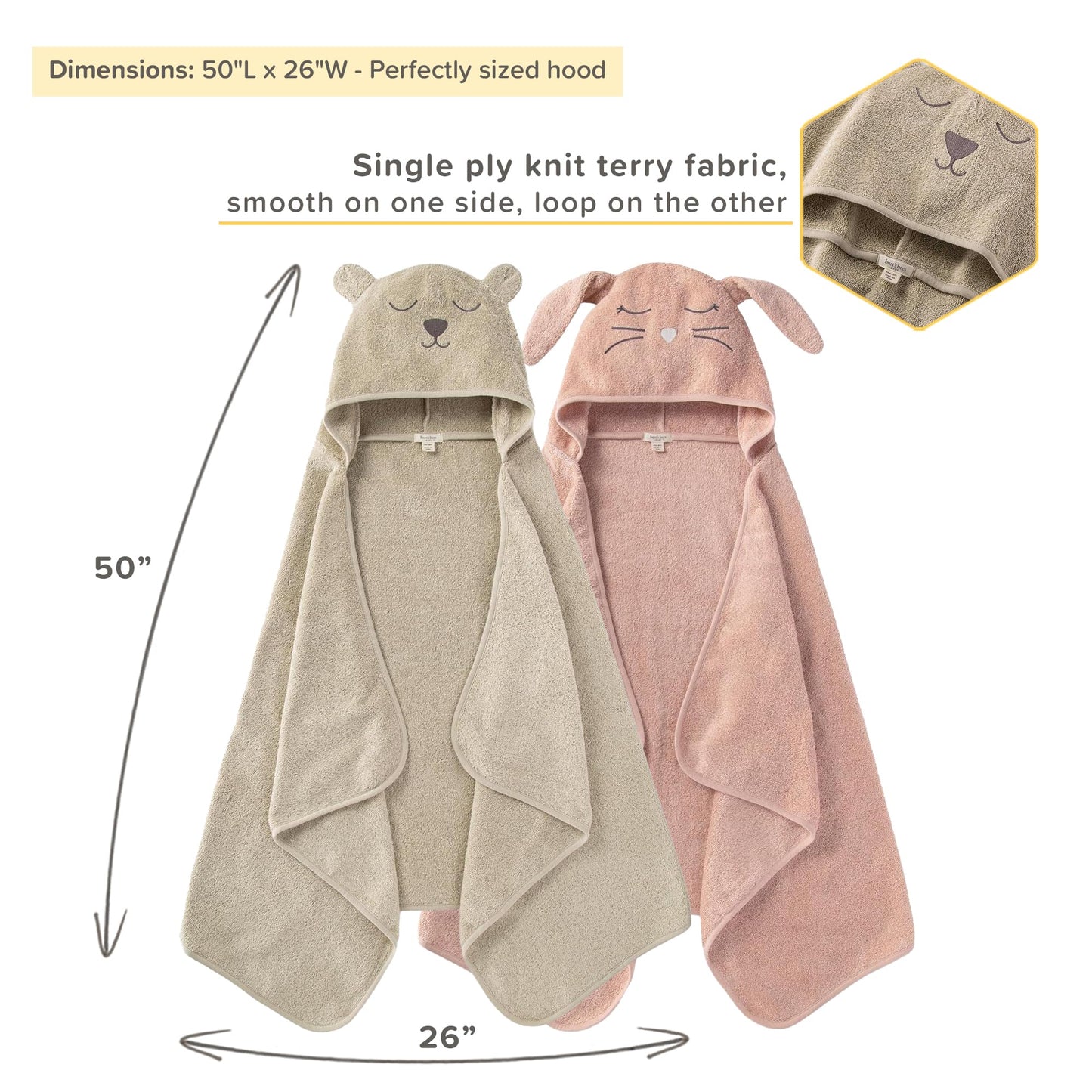 Burt's Bees Baby Toddler Hooded Animal Character Towels Organic Cotton, Unisex Bath Essentials, Soft Nursery Towel for Kids