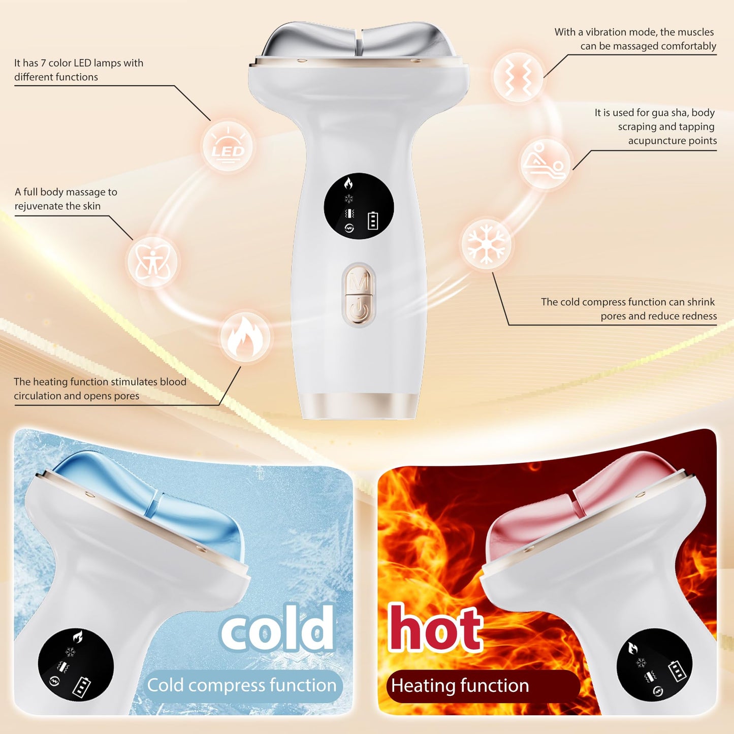 ZoGoo Upgraded Hot & Cold Dual Mode Face and Neck Beauty Massager, 7 in 1 LED Facial Sculptor, 7 Modes -Micro - Vibration - 7 Light -Heating -Ice Compress for Home Skin Care, Face Lift Device