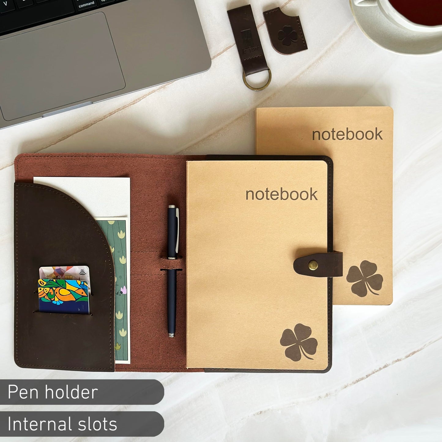 Le Vent Refillable Genuine Leather Journal, Writing Notebook, 2 Bound Notebooks, Lined and Blank, 200+200 Pages, A5 Cover, Handmade, for Poetry, Writers, Business, Work, Study, College, and Daily Notepad