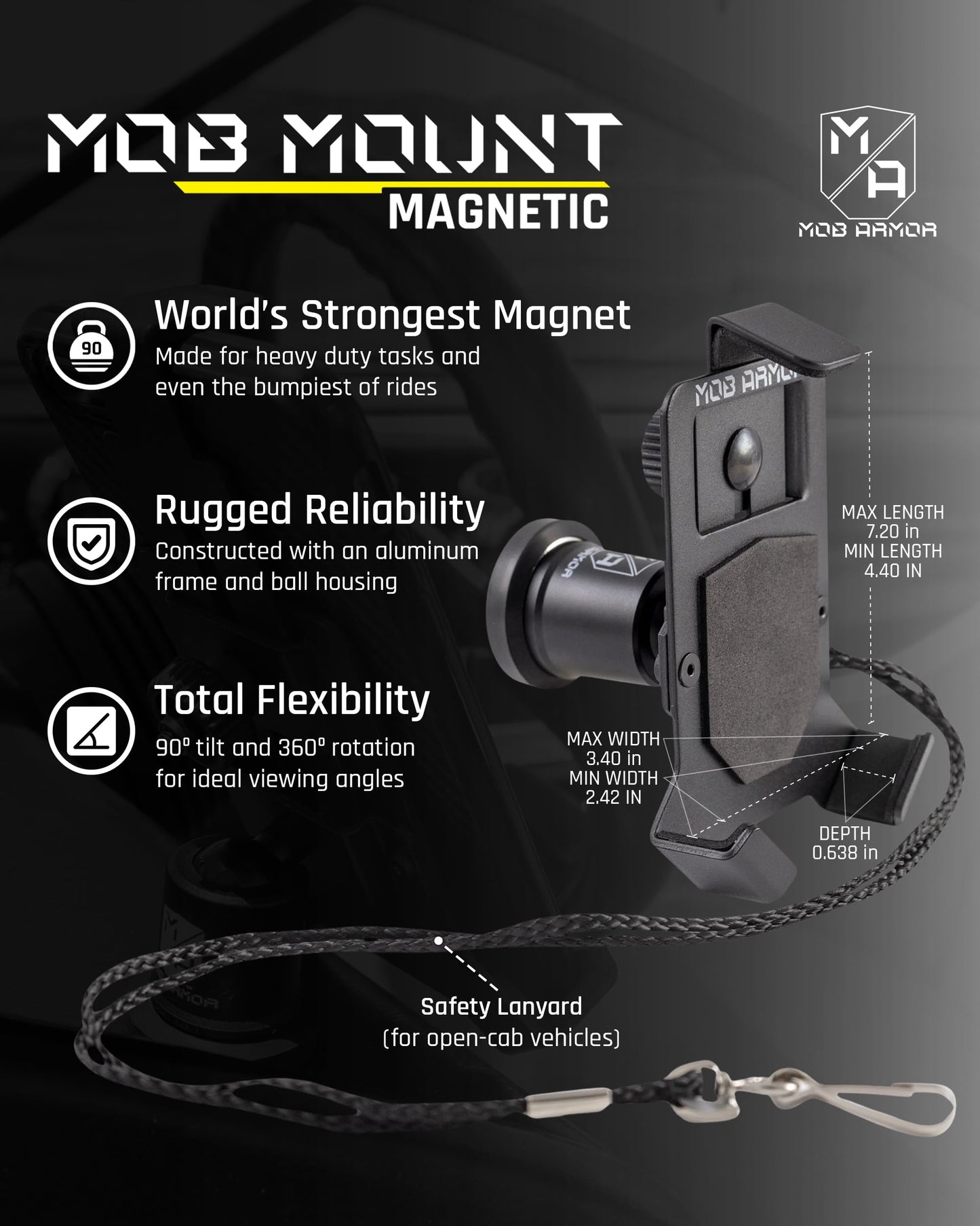 Mob Armor Heavy Duty Magnetic Phone Mount for Car - Universal Car Phone Holder for iPhone & Android, Strong Magnet for Off-Road & Commercial Vehicles, Cell Phone Car Accessories for Women & Men