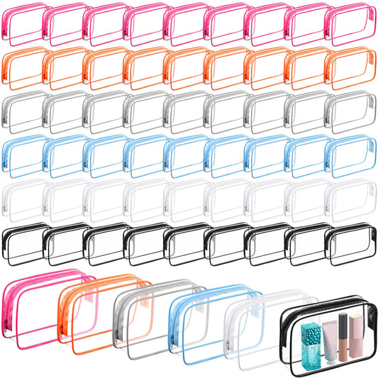 Cunno 60 Pcs Clear Toiletry Bag TSA Approved Cosmetic Bag Bulk Makeup Bag Travel Carry Airport Airline Compliant Bag for Women Men Summer Vacation Salon Mother Gift(Vivid Color)