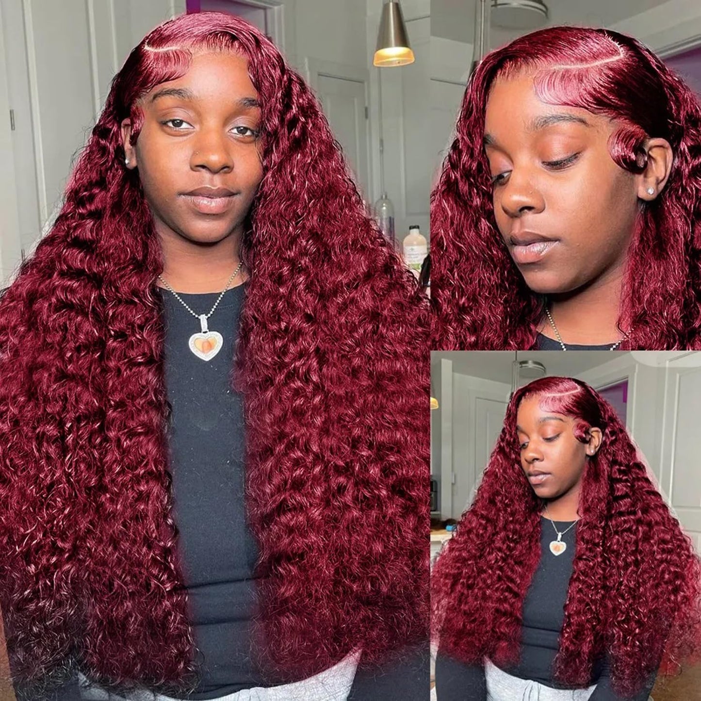 99j Burgundy 13x5 Deep Wave HD Lace Front Wigs Human Hair Pre Plucked Colored Curly Human Hair Wig Glueless Deep Curly Lace Frontal Wigs Red Human Hair Wigs for Women 180% Density （26 Inch）