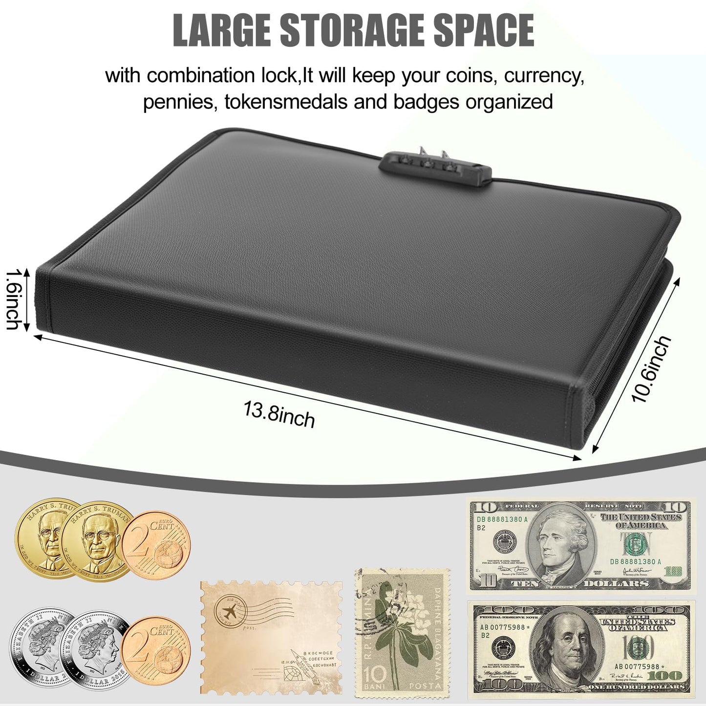 Coin Collection Book with Lock, 400 Pockets Fireproof Coin Collection Book & 36 Paper Money Organizer Binder for Coin Currency Collection Supplies,Pennies,Bill,Tokens,Badges