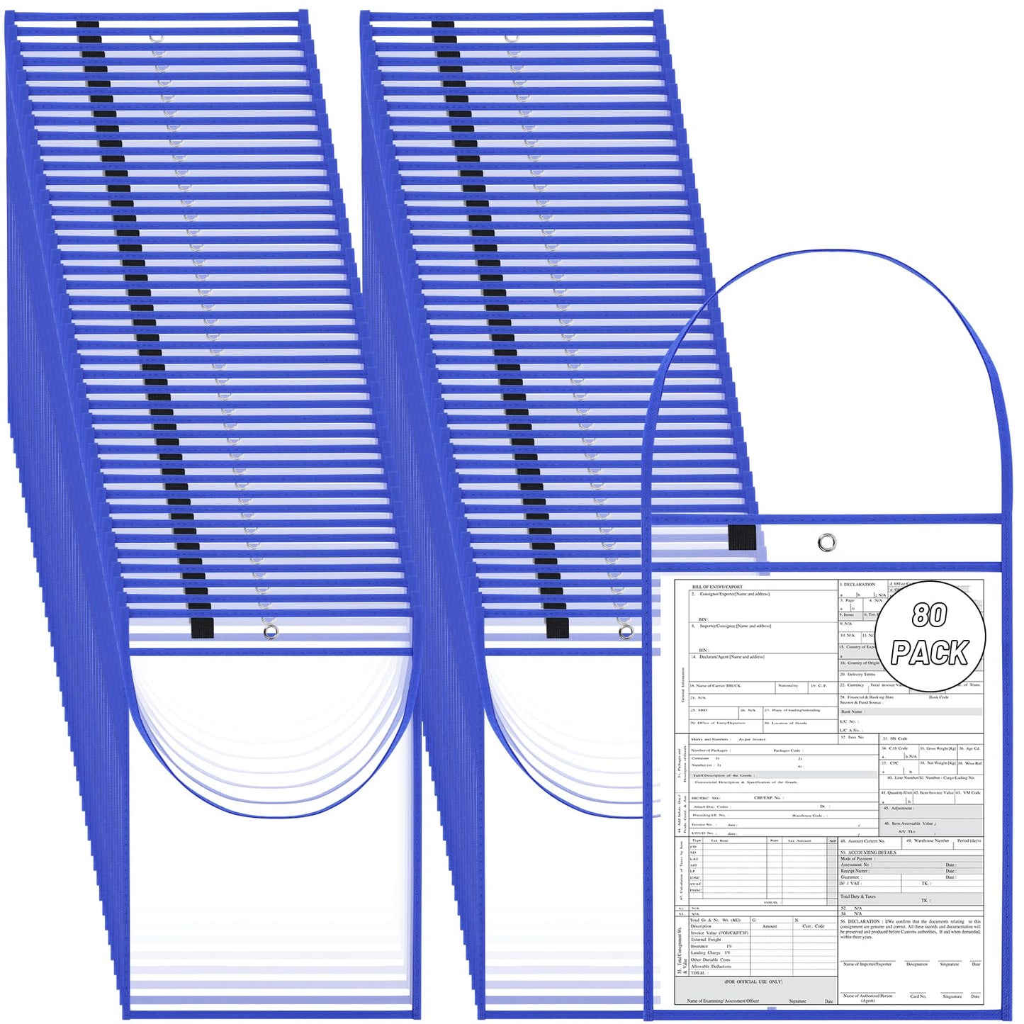 80 Pack Blue Job Ticket Holder with Hanging Strap Shop Bulk Oversized Ticket Holders Work Order Plastic Sleeves 10 x 14 Dry Erase Pockets Reusable Repair Order Sleeves, Both Sides Clear