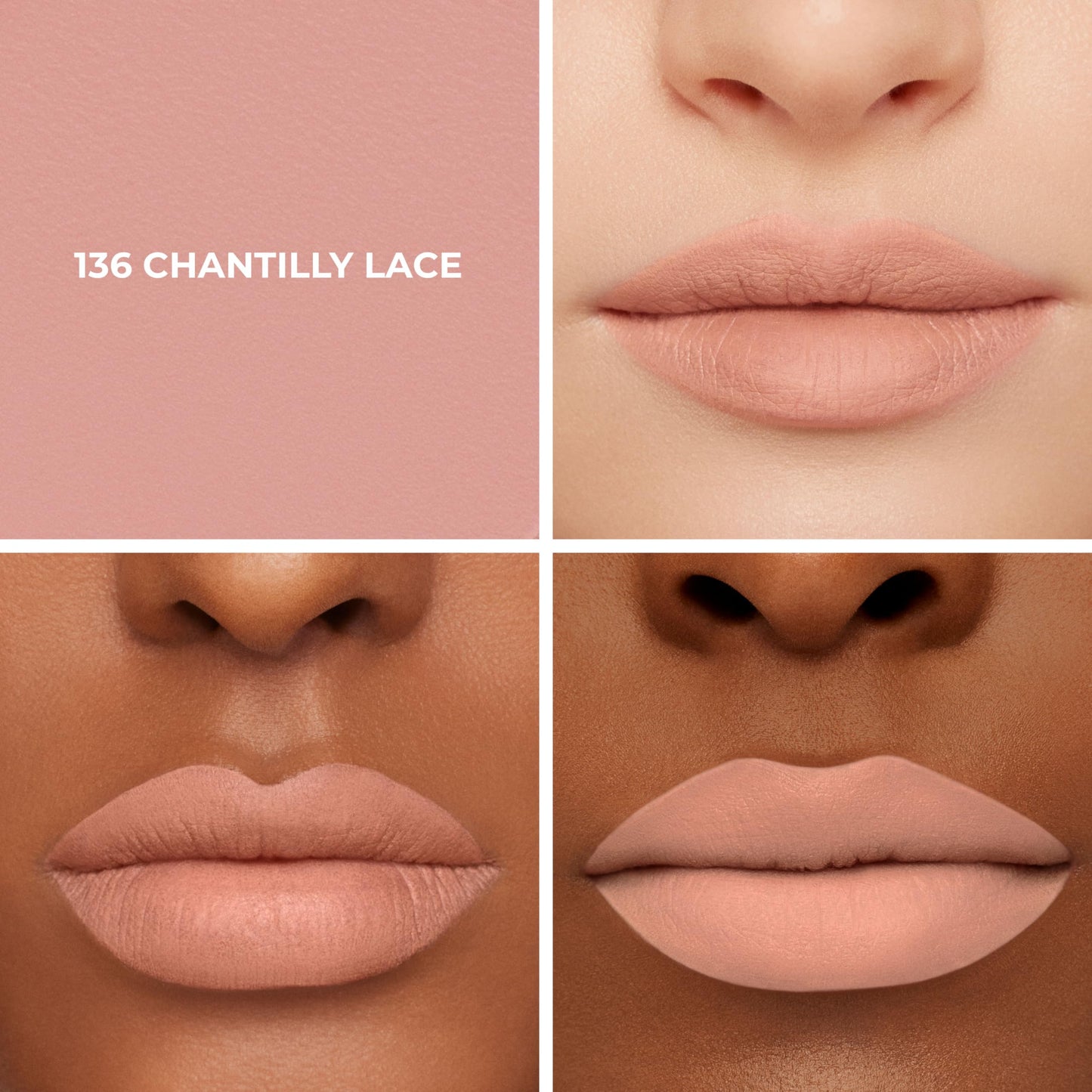 Laura Mercier Caviar Smoothing Matte Lipstick, 16HR Hydration, Long Lasting, High Impact Color, Smudge- & Transfer-Proof, With Hyaluronic Acid + Vitamin E, 136 Chantilly Lace - Pale muted peach beige