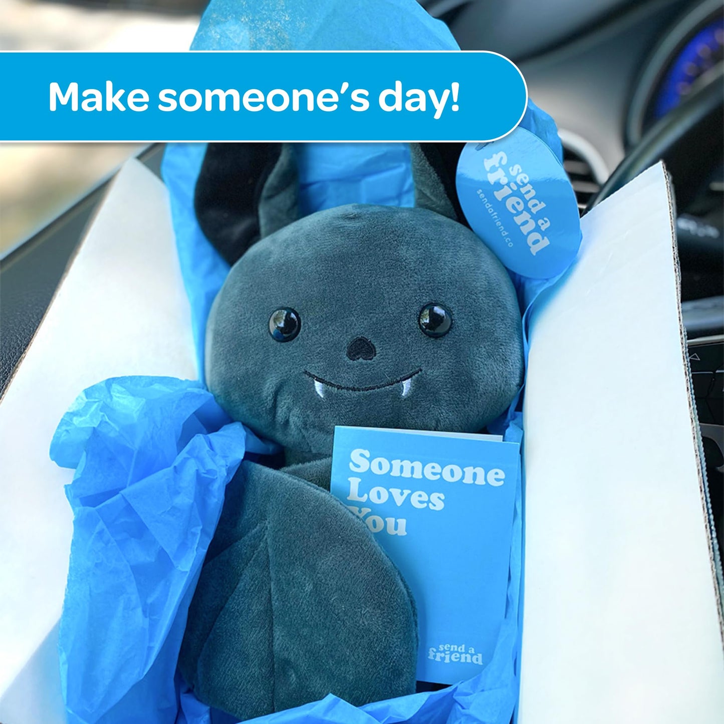 send a friend Binks The Bat Stuffed Animal Care Package, Someone Loves You Box, Great Gift for Any Reason (Miss You Notecard)