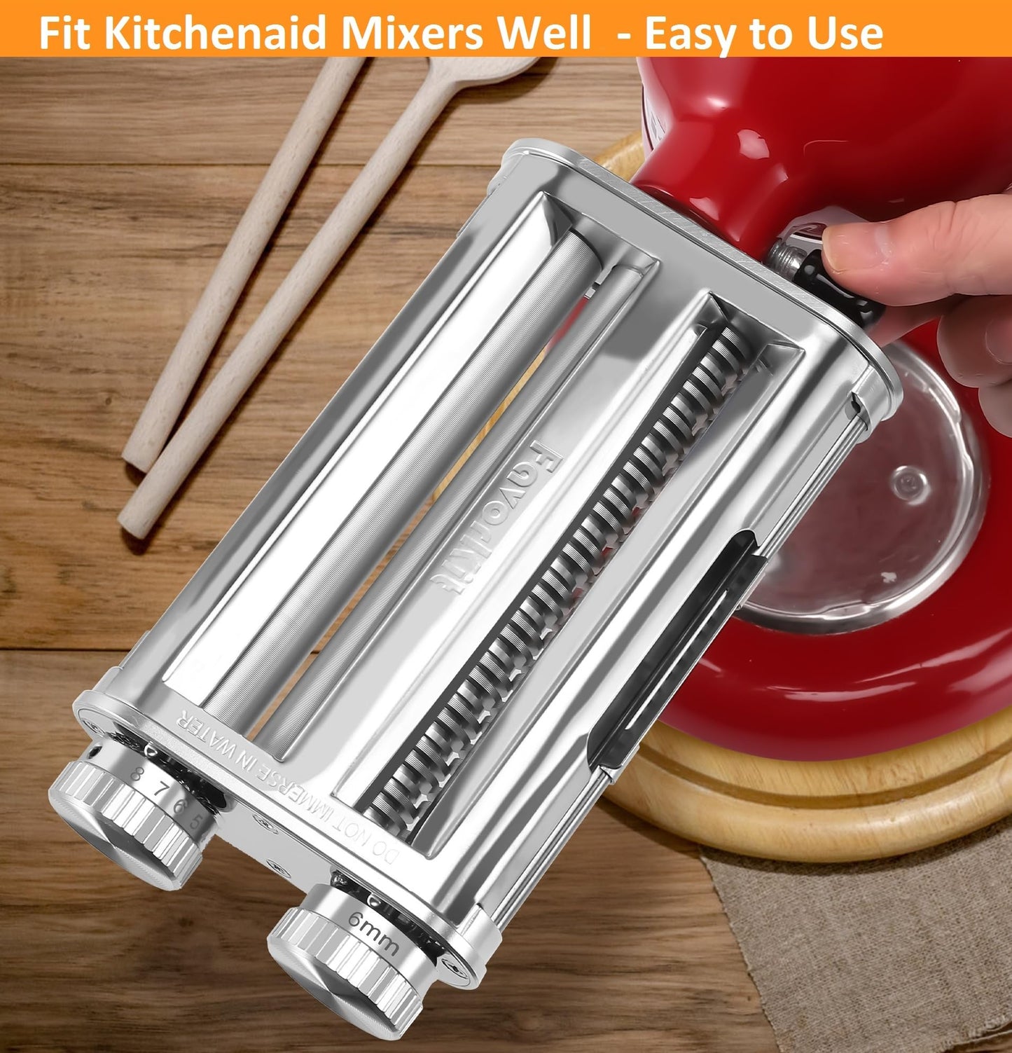 FavorKit Pasta Maker Attachment for KitchenAid Stand Mixers,Sturdy 3 in 1 Set Included Pasta Sheet Roller, Spaghetti and Fettuccine Cutter Accessories-Unique Design