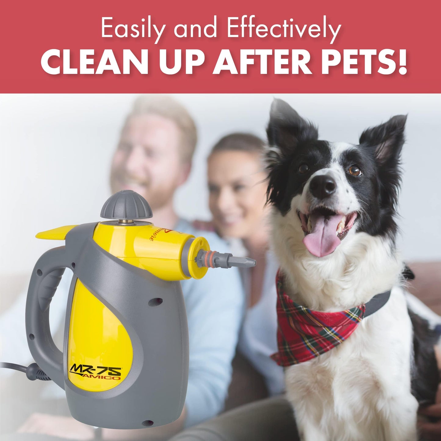 Vapamore MR-75 Amico Handheld Steam Cleaner, 17 Attachments Including the Turbo Pet Tool, Chemical Free Professional-Grade Handheld Steamer Quickly & Easily Cleans Upholstery, Bathrooms, Cars & More