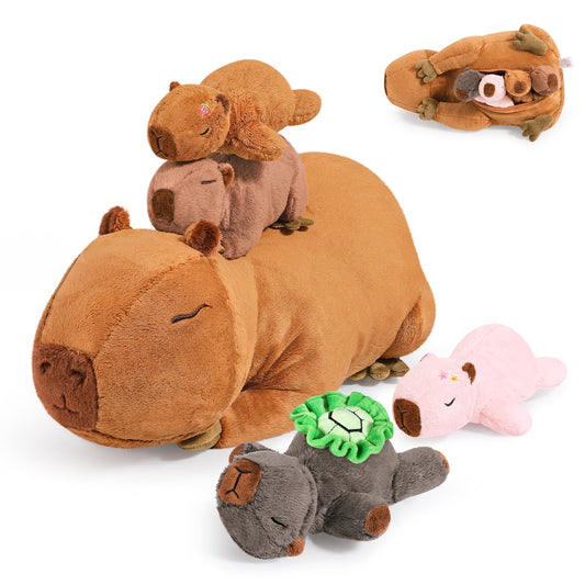 Ditucu 5Pcs Capybara Stuffed Animal Mommy 16.5 inch with 4 Babies 6.6 inch Family Set Cute Plushies Toys Gifts for Kids