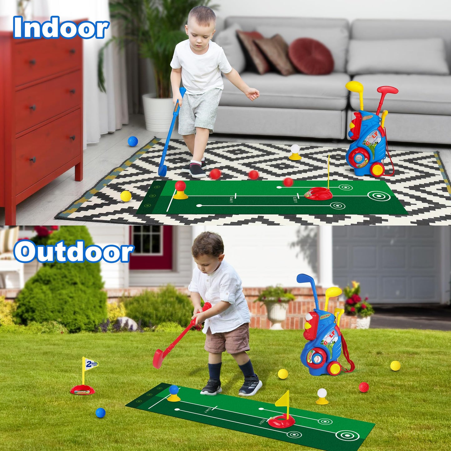 Jovizo Toddler Golf Set for Boys Girls 2 3 4 5 Years Old, Kids Golf Clubs Set with Cart & Putting Mat, Outdoor Indoor Sports Toys Birthday Gift, Blue