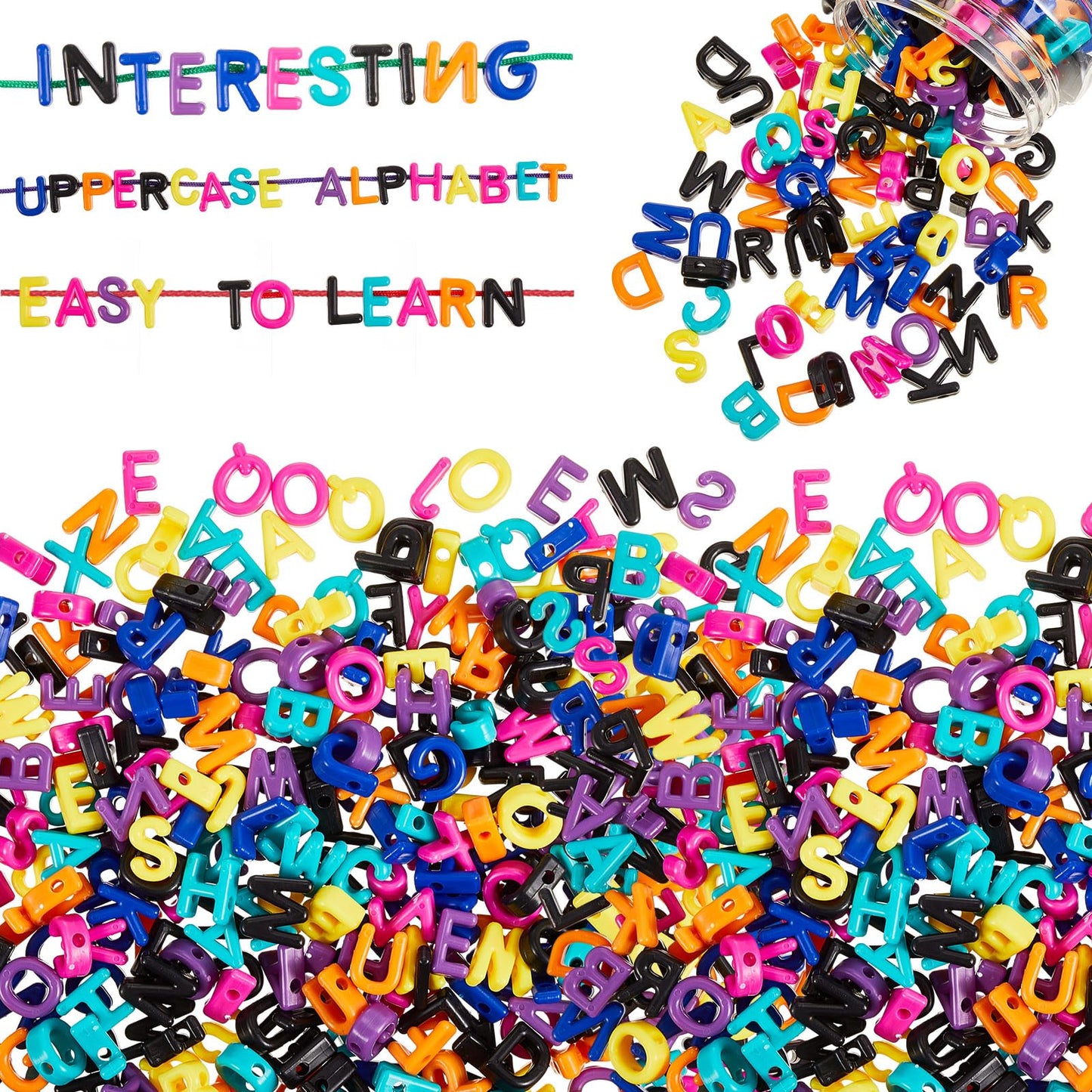 Wesiti 408 Pcs Lacing Letters Alphabet Learning Toys Toddler ABC Alphabet Beads Lacing Toy Fine Motor Skills Toys for Preschool Games Homeschool Supplies Early Spelling (Uppercase Letters)