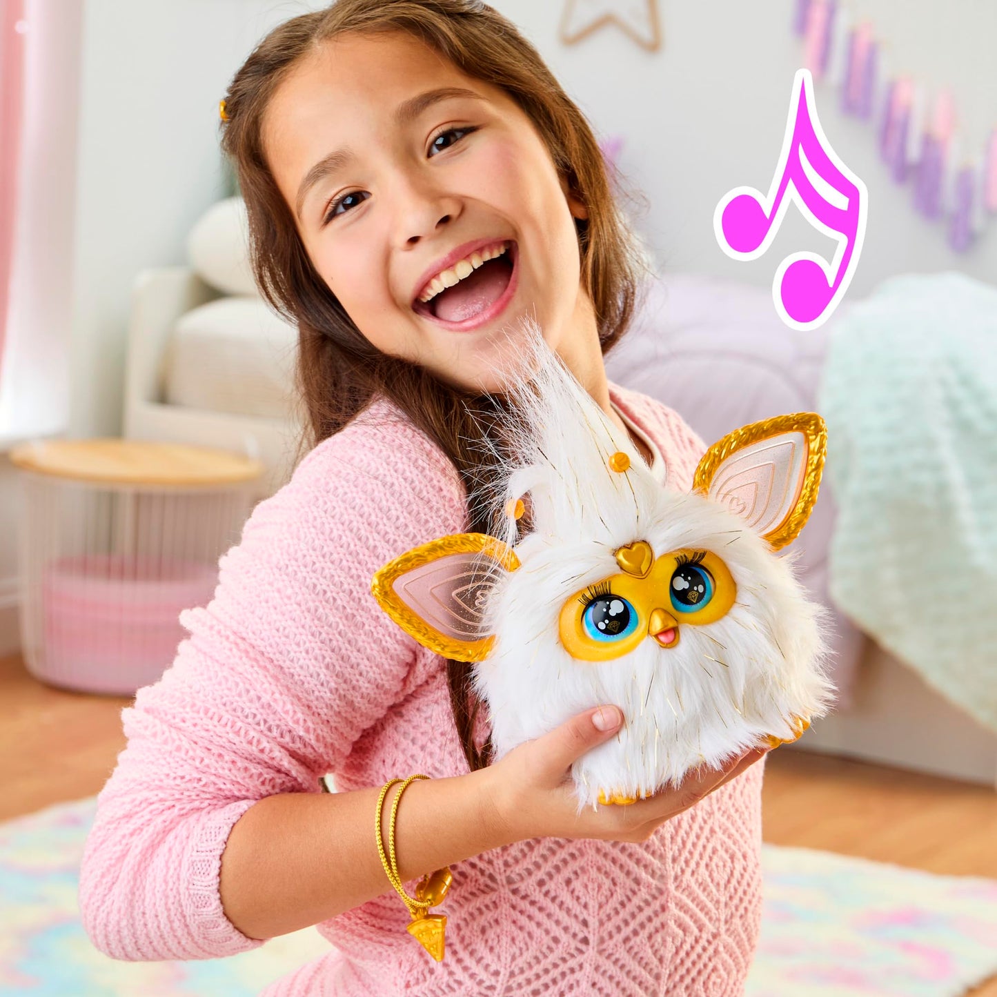 Furby Gold Glam Interactive Plush Toys for 6 Year Old Girls & Boys & Up, Voice Activated Animatronic, Speaks English & Furbish, White (Amazon Exclusive)