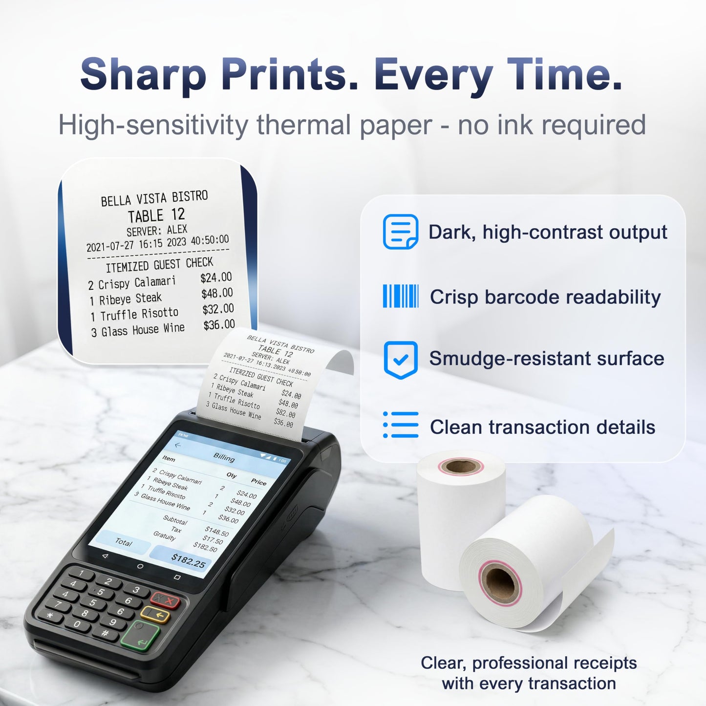 Vonlyst Thermal Receipt Paper Rolls for Dejavoo Z8 Z9 Z11 P1 P3 P8 QD1 QD2 QD4 QD5 – 2 1/4 x 55 BPA Free Credit Card Machine & POS Printer Paper with Red End Warning Stripe – 50 Pack
