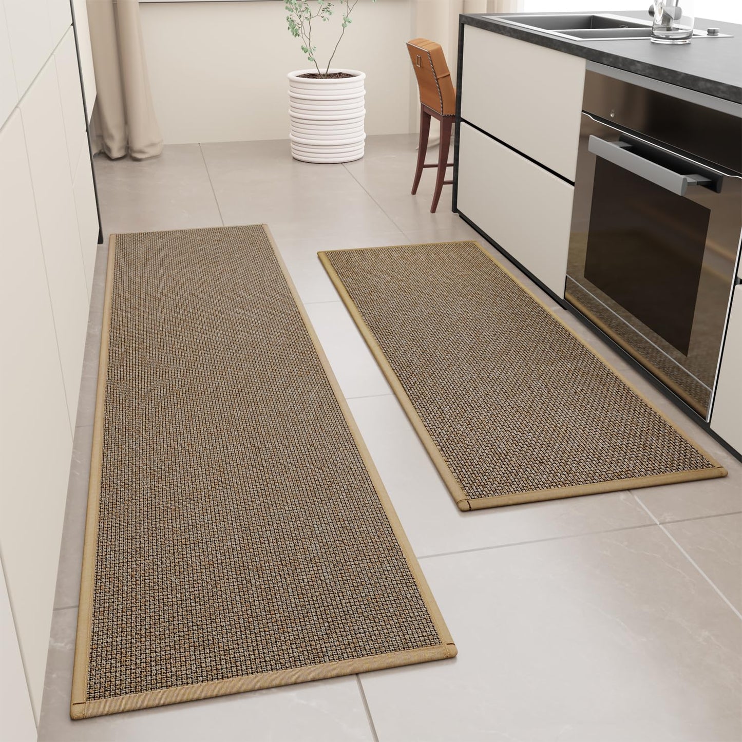 SUMLANS Kitchen Mat Set of 2 PCS, Cushioned Non Slip Rugs for Kitchen Floor, Absorbent Runner Comfort Standing Mats Washable for Kitchen, Office, Home,(Brown, 17.3"x47"+17.3"x71")