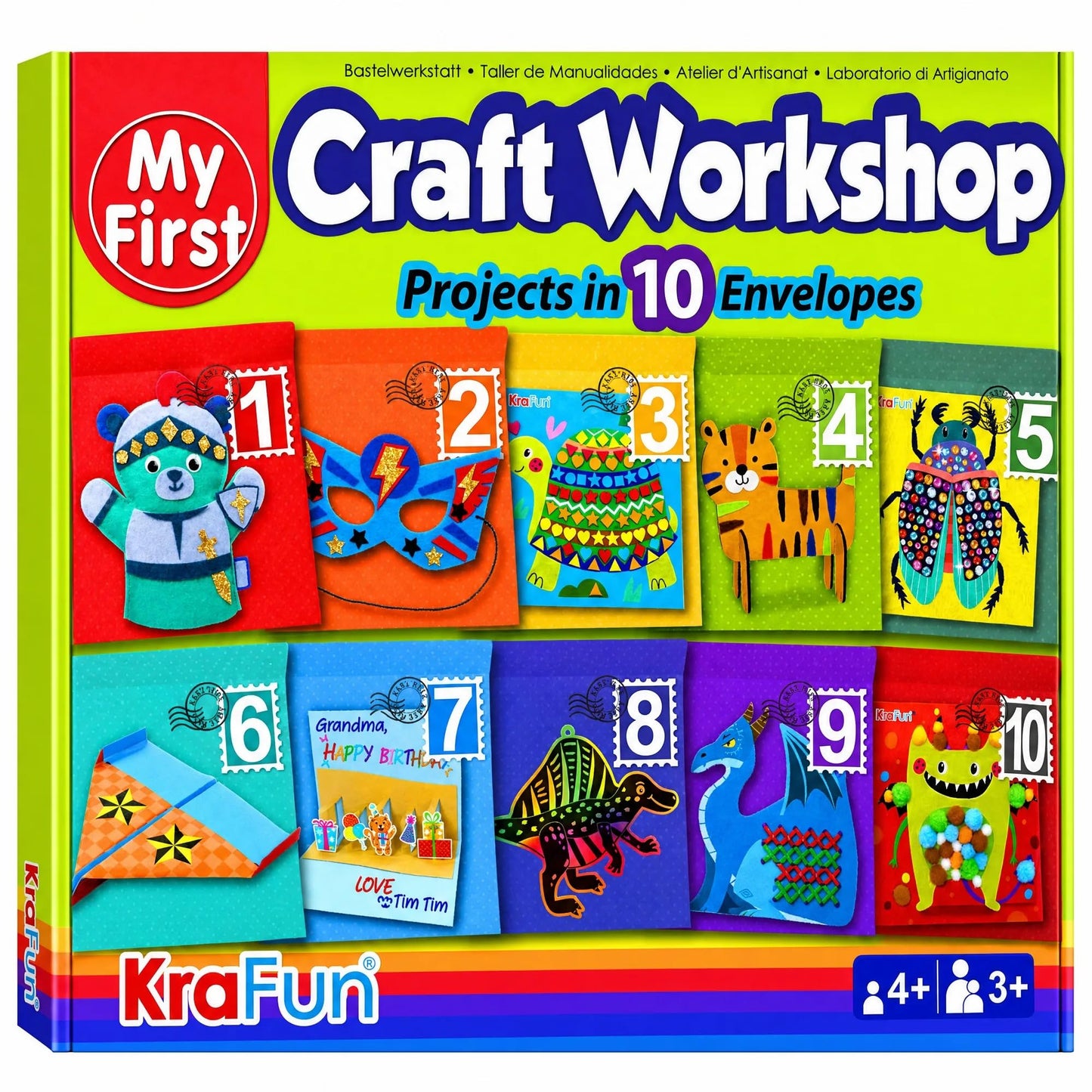 KRAFUN My First Craft Workshop Art and Craft Kit for Kids - 19 Projects in 10 Envelopes, Origami, Puppets, Lacing & Pompoms, Creative Educational Activities Boys Girls Toddlers Ages 3 4 5+