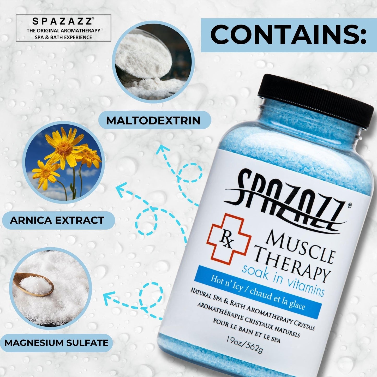 Spazazz Aromatherapy Spa and Bath Salts Crystals RX Therapy Collection 2 Pack Bundle- One 19 Oz Jar Each Spazazz Muscle Therapy and Joint Therapy- Dead Sea Bath Salt Crystals