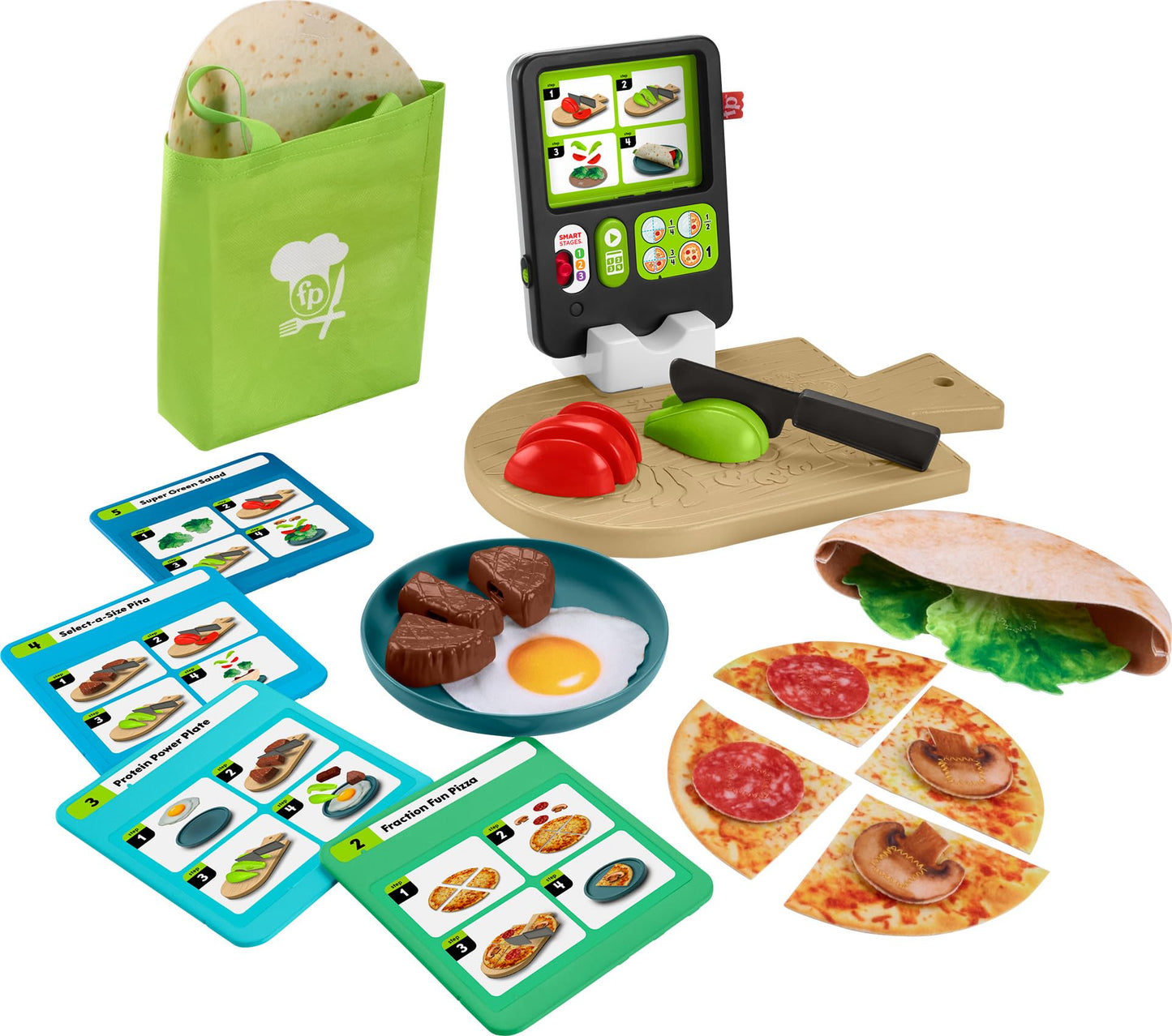 Fisher-Price Preschool Kitchen Playset Laugh & Learn 123 Follow the Recipe Meal Kit 30-Piece Pretend Cooking Set for Ages 3+ Years