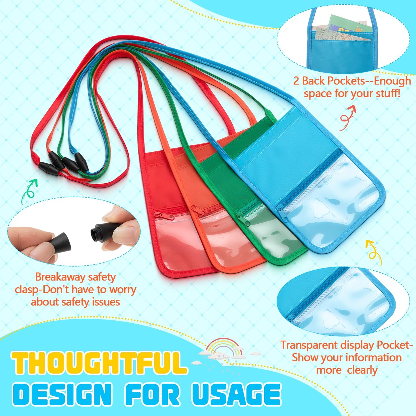 Fullhawl 24 Pcs Neck Wallet Name Badge Holders with Lanyards Horizontal Clear Badge Holders Credential Neck Pouch with 3 Pockets Breakaway Clasp for VBS 2025 Travel Group (3.5 x 2.25 Inch)