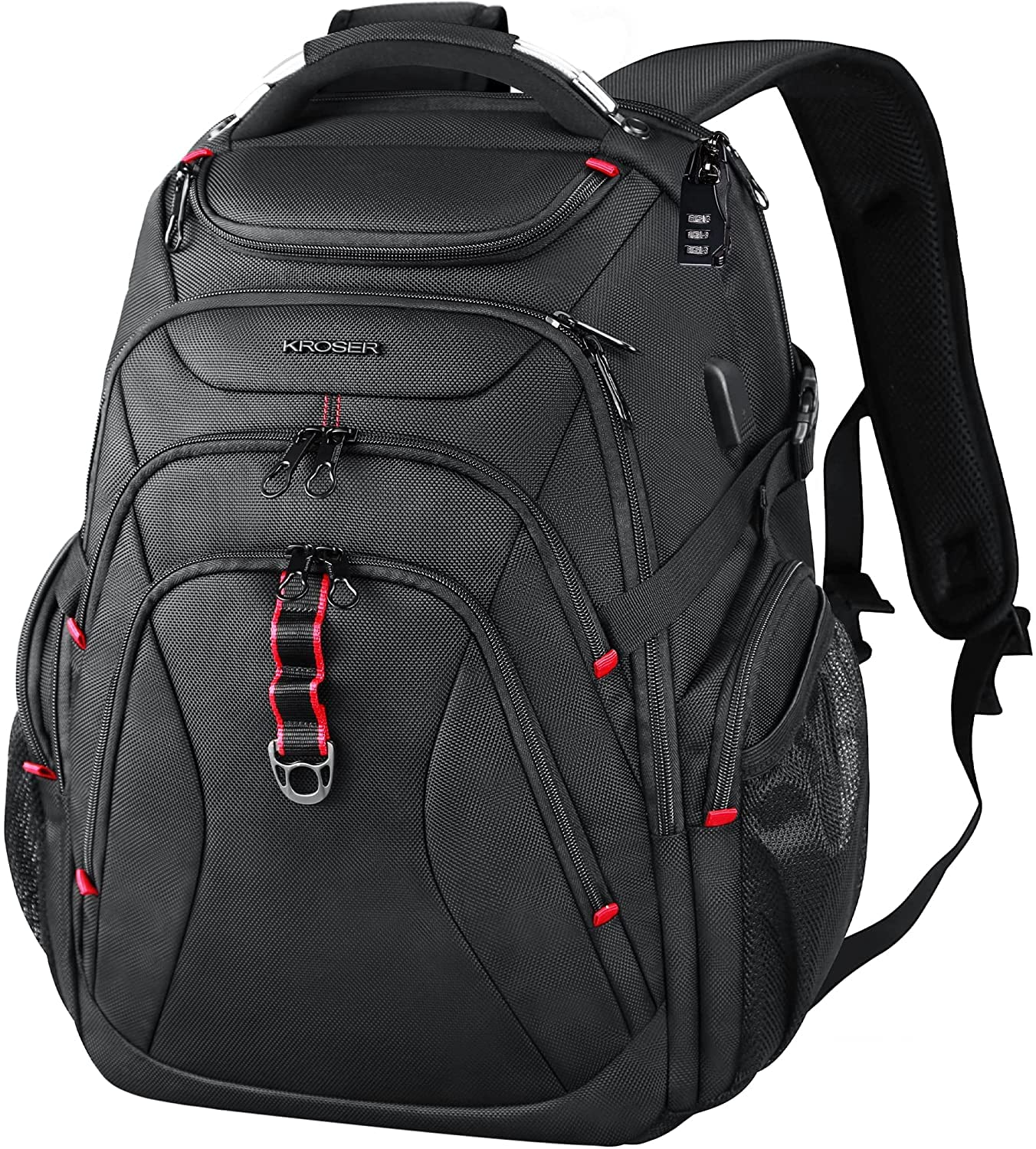 KROSER Travel Laptop Backpack 17.3 Inch XL Computer Backpack with Hard Shell Saferoom RFID Pockets Water-Repellent Business College Daypack Stylish Bag for Men/Women-Black